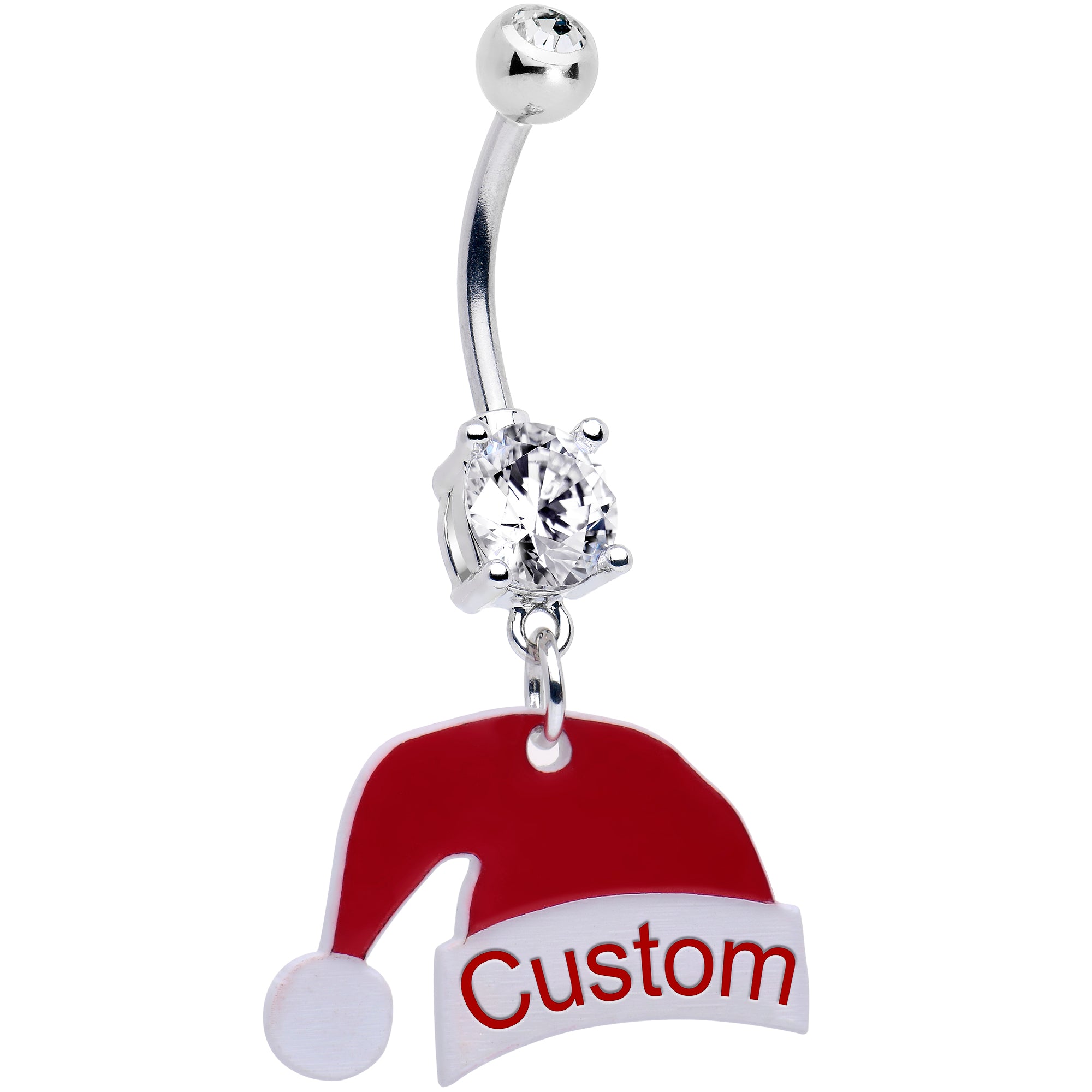 Custom Santa Hat Personalized Dangle Hypoallergenic Stainless Steel Belly Ring