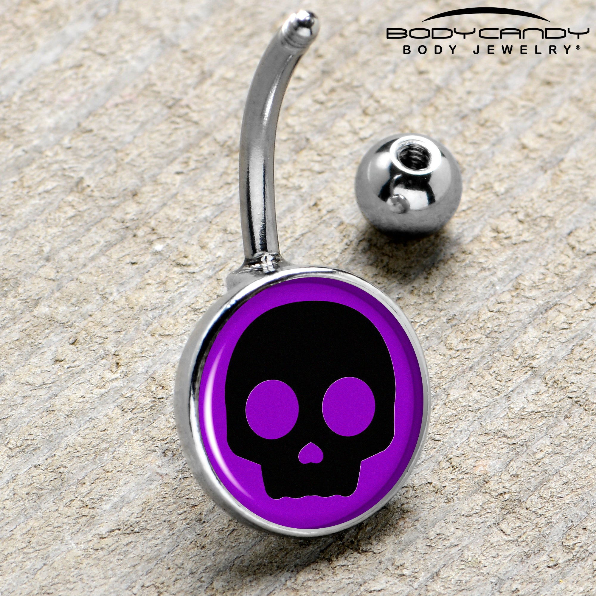 Purple Black Simple Skull Stainless Steel Belly Ring handmade design