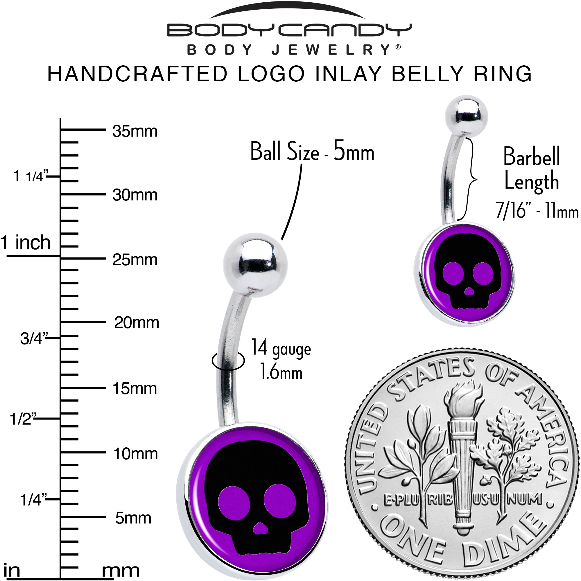 Purple Black Simple Skull Stainless Steel Belly Ring perfect for sensitive skin