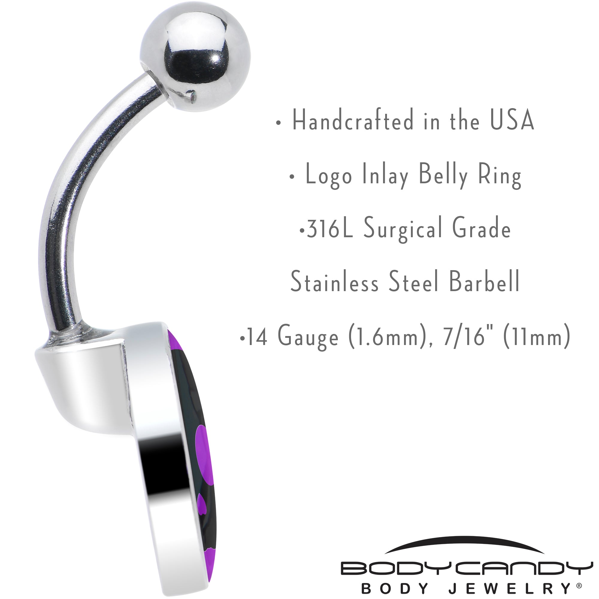 Purple Black Simple Skull Stainless Steel Belly Ring custom design option