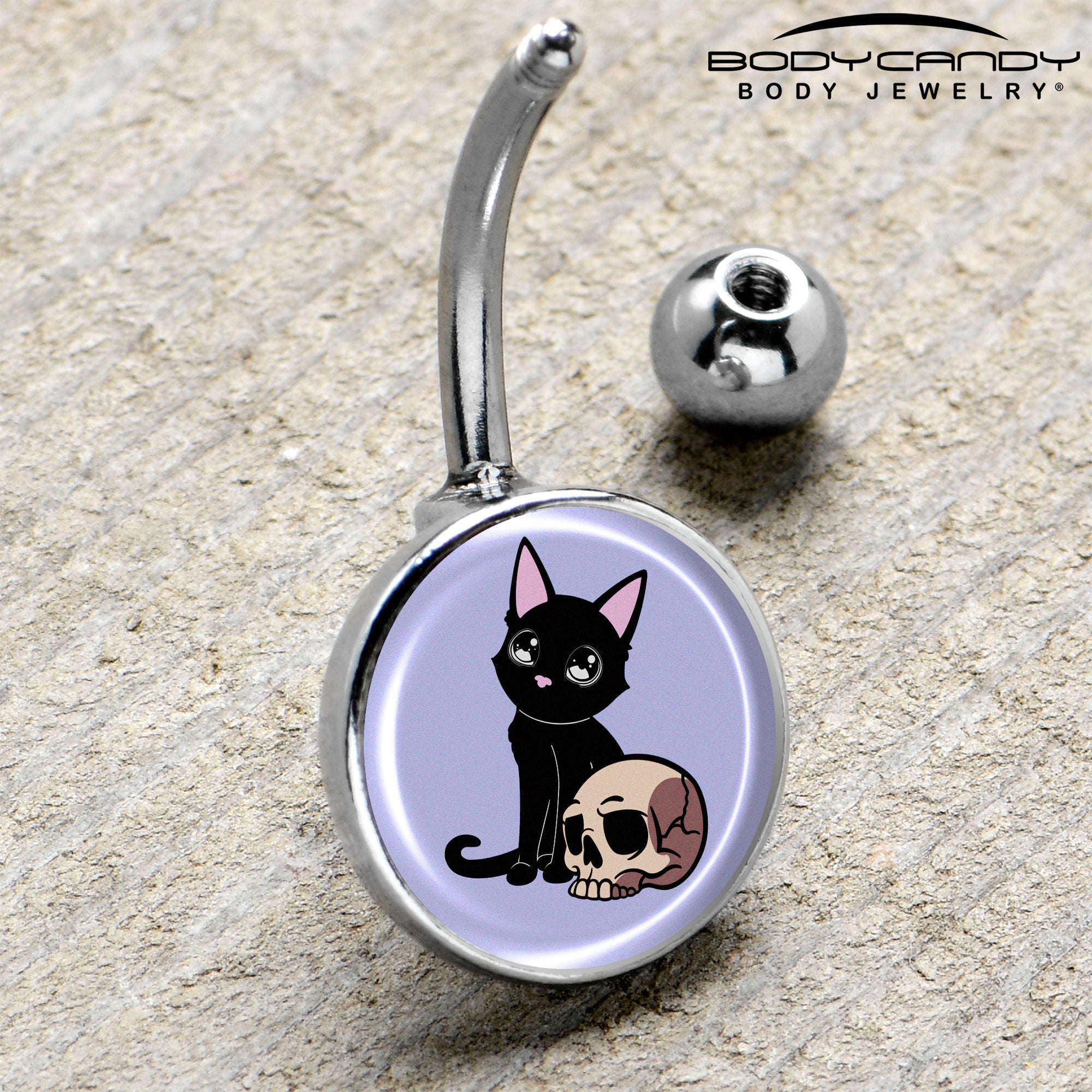Skull Cat Stainless Steel Belly Ring handmade design