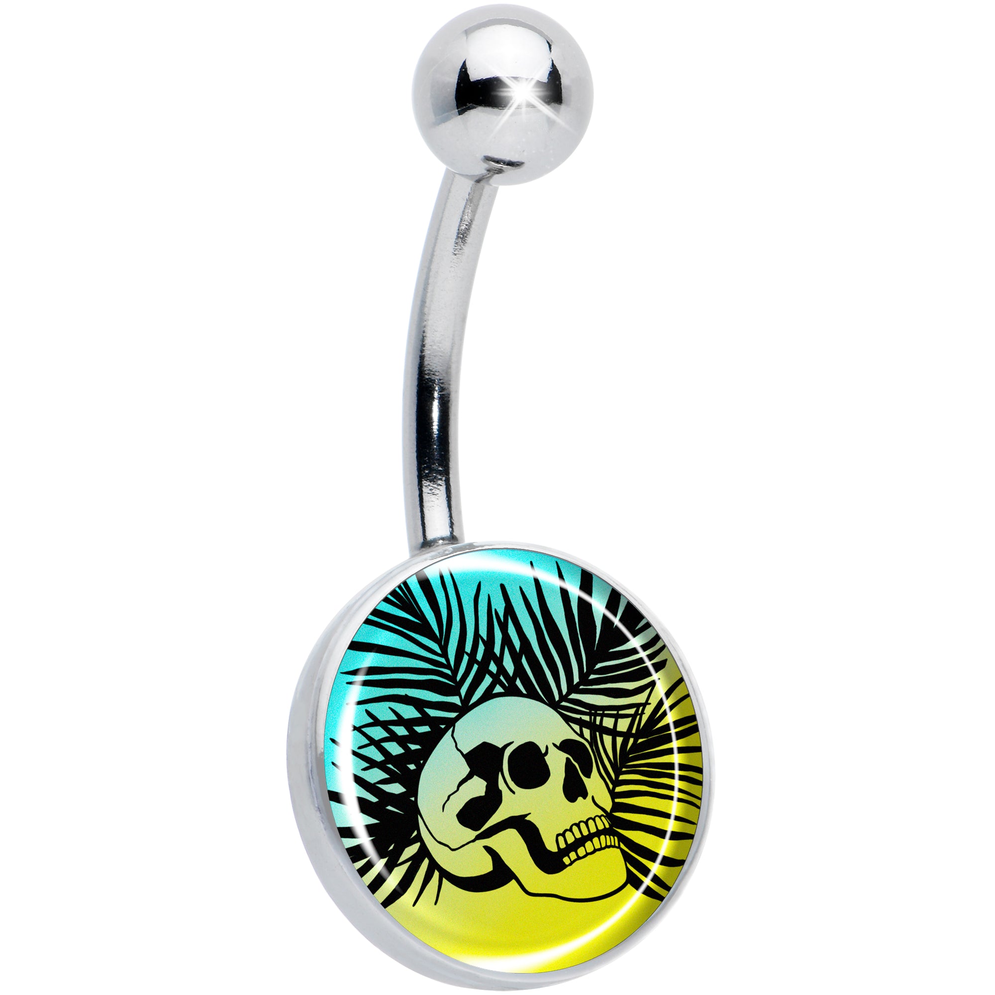 Blue Haze Sunset Skull and Palms Hypoallergenic Stainless Steel Belly Ring
