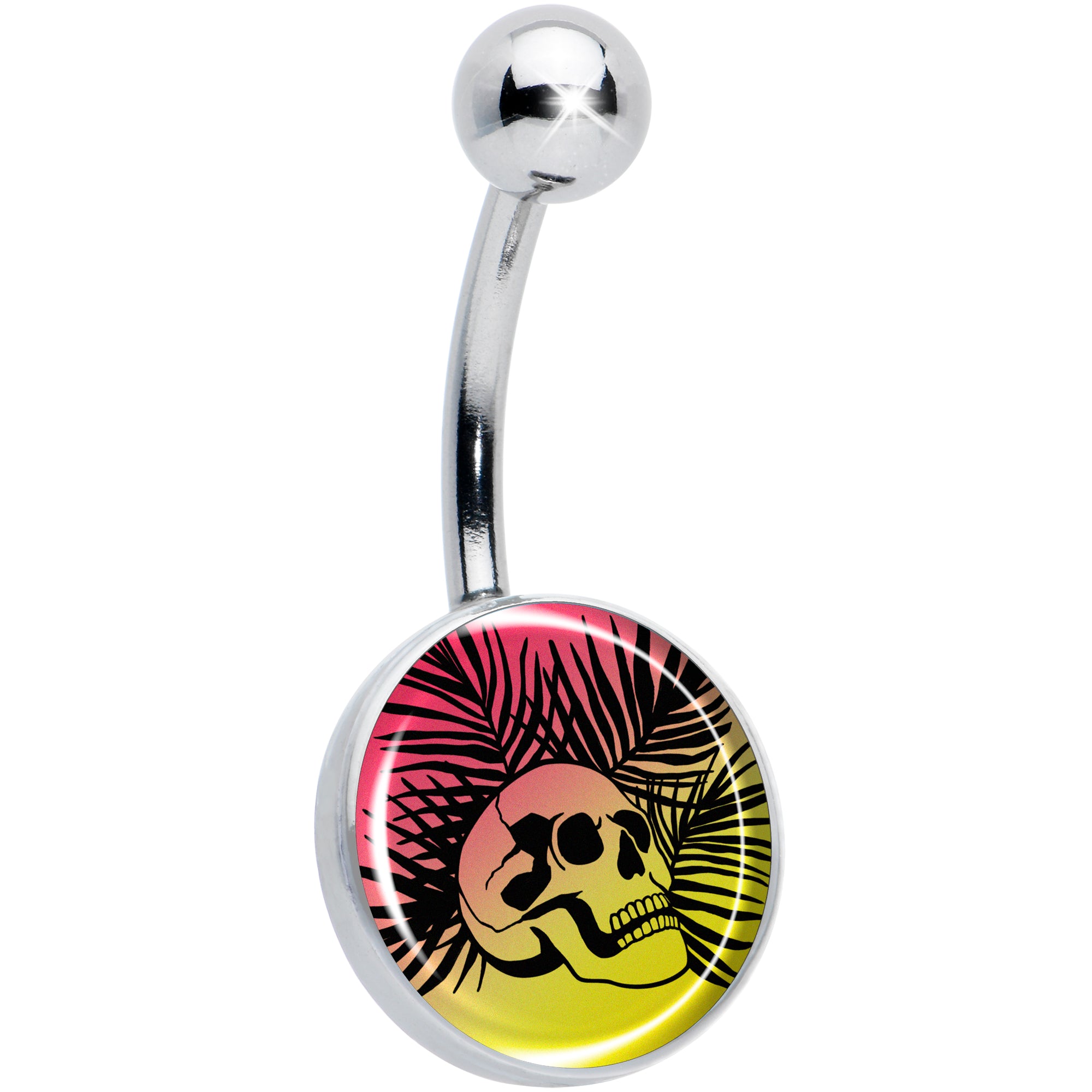 Red Haze Sunset Skull and Palms Hypoallergenic Stainless Steel Belly Ring