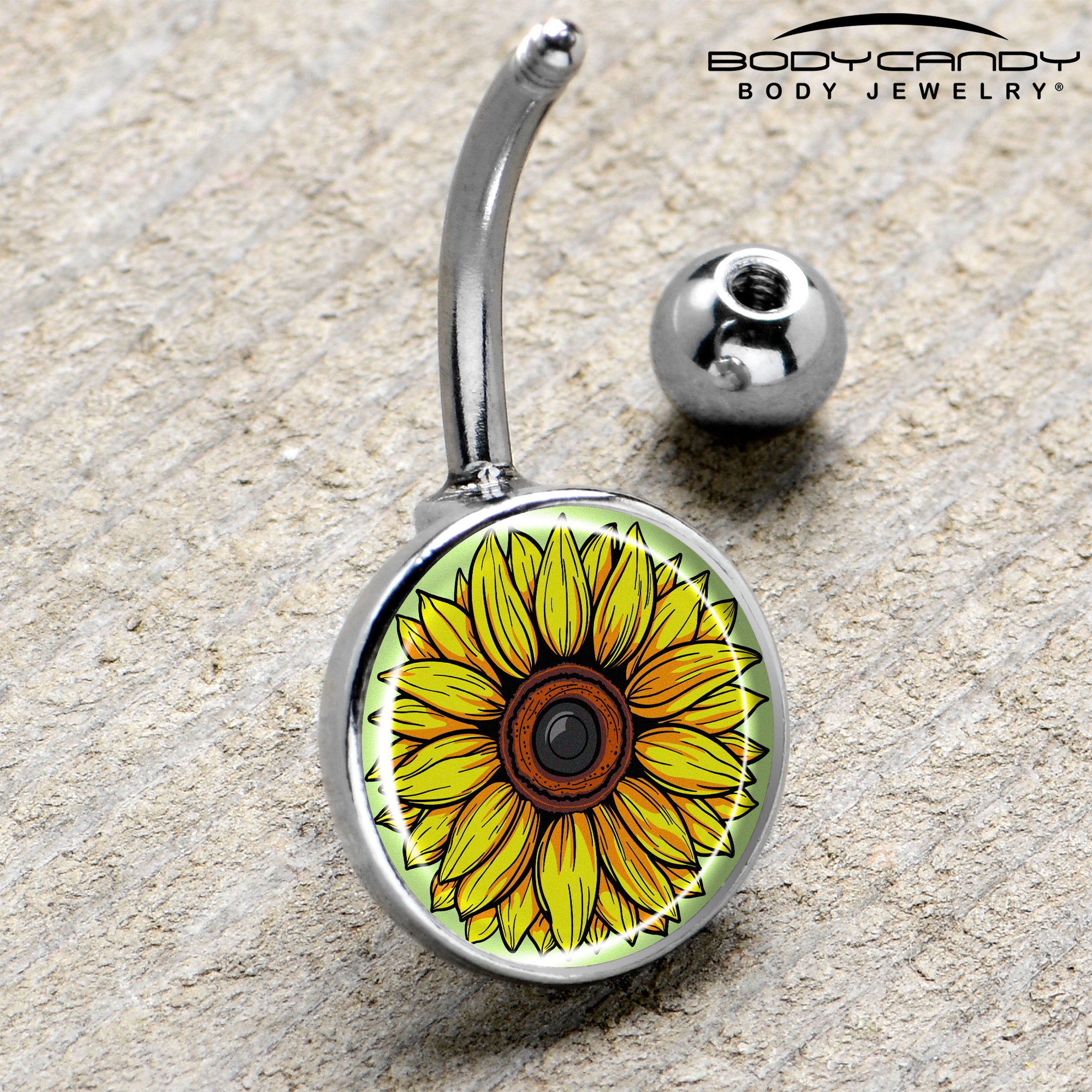 Blossom Creation Yellow Sunflower Stainless Steel Belly Ring handmade design