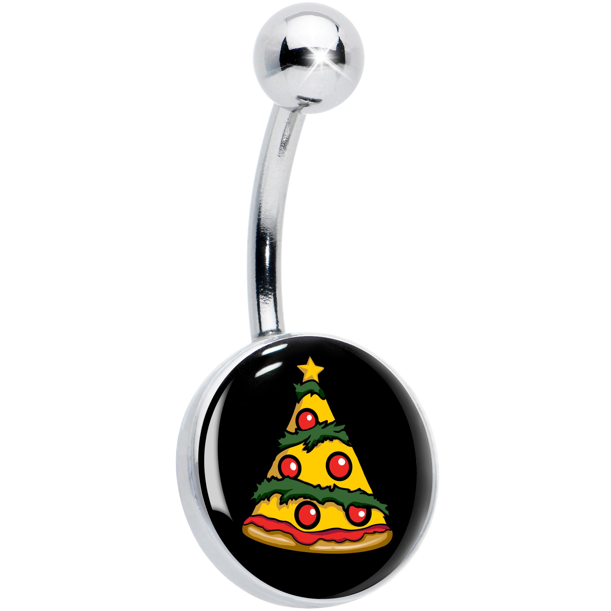 Christmas holiday pizza tree belly ring