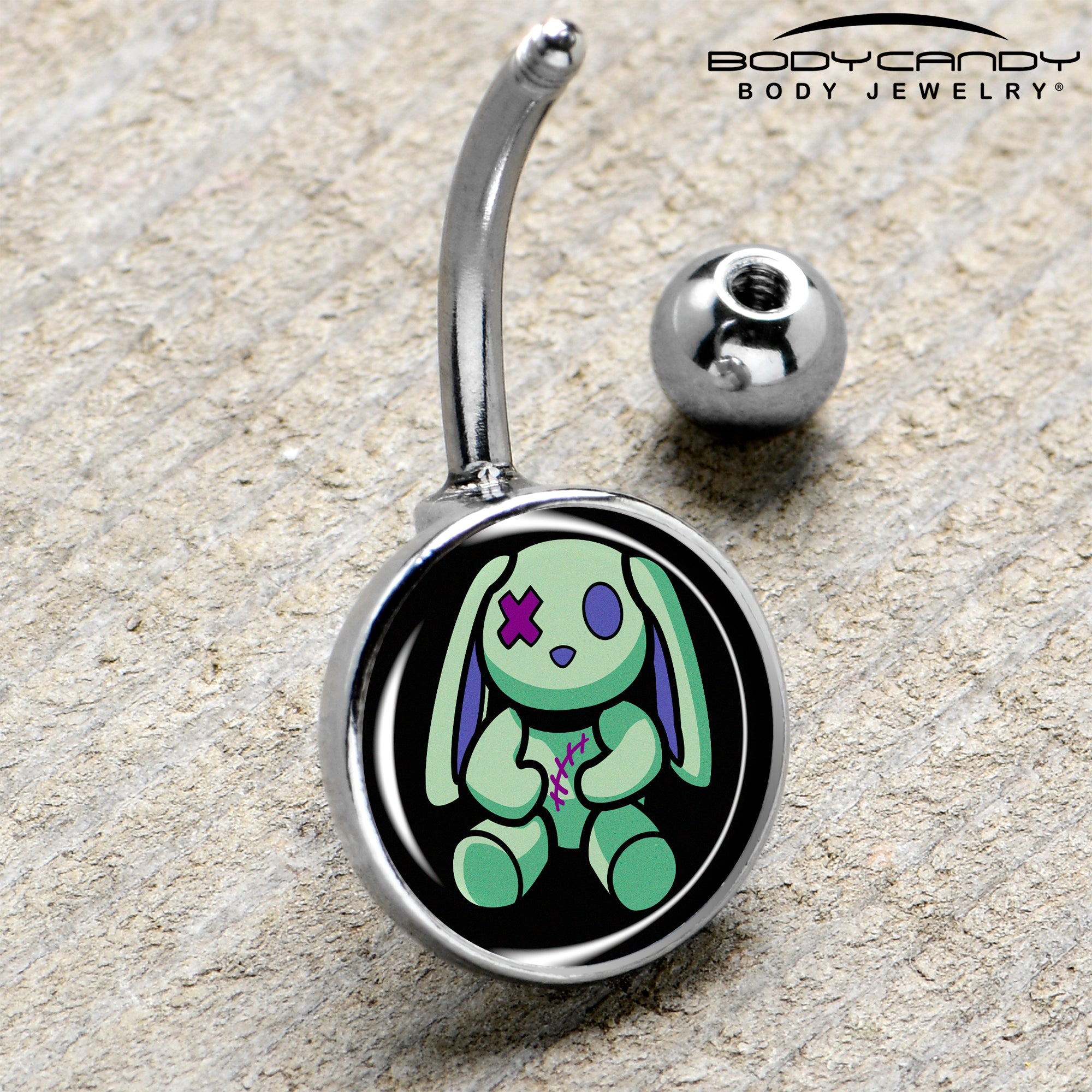 Zombie Bunny Stainless Steel Belly Ring handmade design