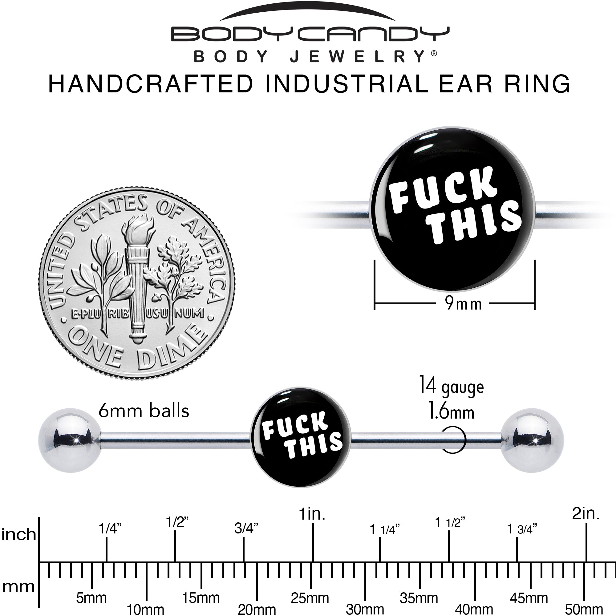 Black Double Gem F*CK Heart Dangle Stainless Steel Belly Ring perfect for sensitive skin