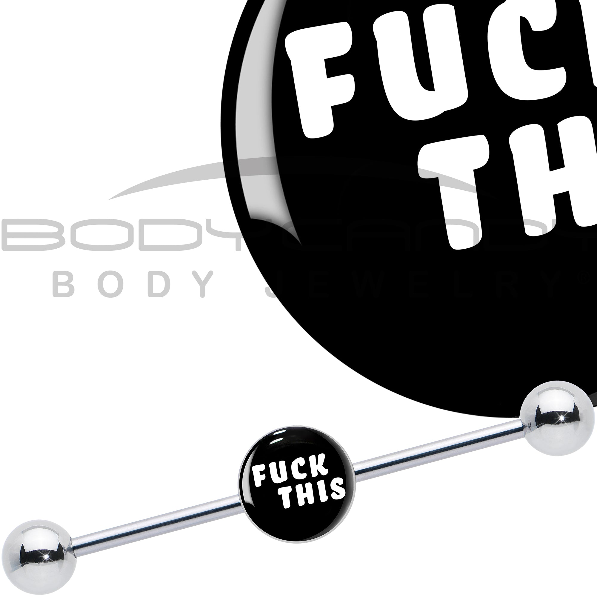 Black Double Gem F*CK Heart Dangle Stainless Steel Belly Ring custom design option