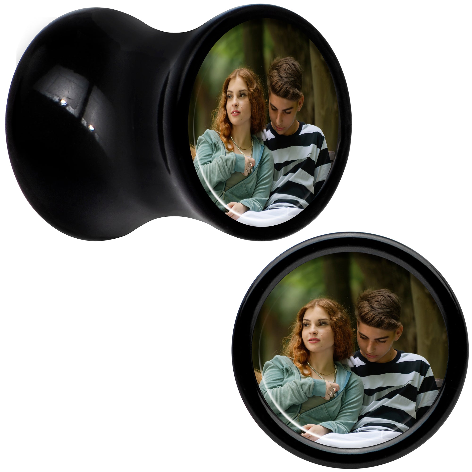 Black Acrylic Custom Photo Saddle Plug (buy 2 for a pair)
