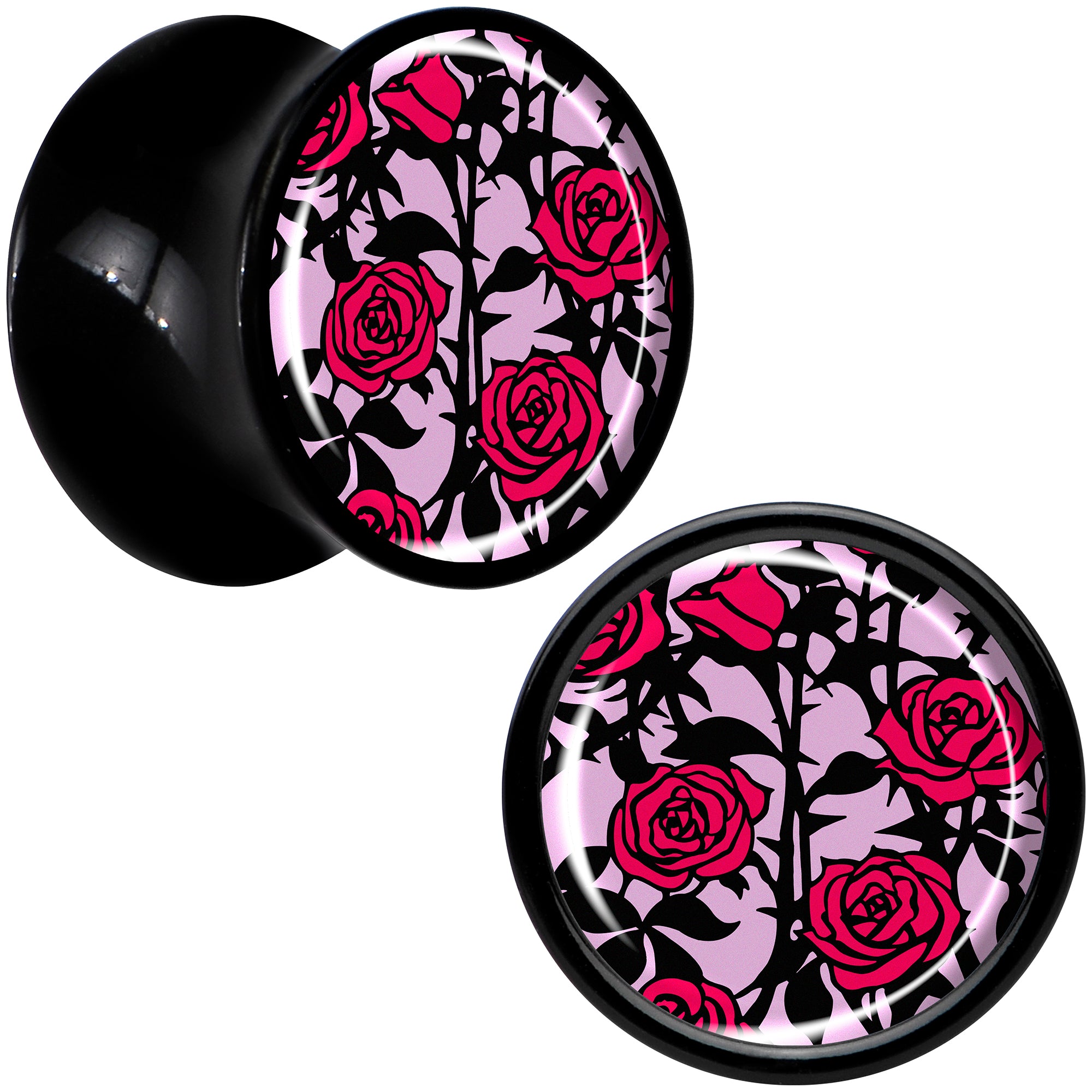 Blossom Creation Floral Love of Roses Black Acrylic Saddle Plug Set by Onyx O