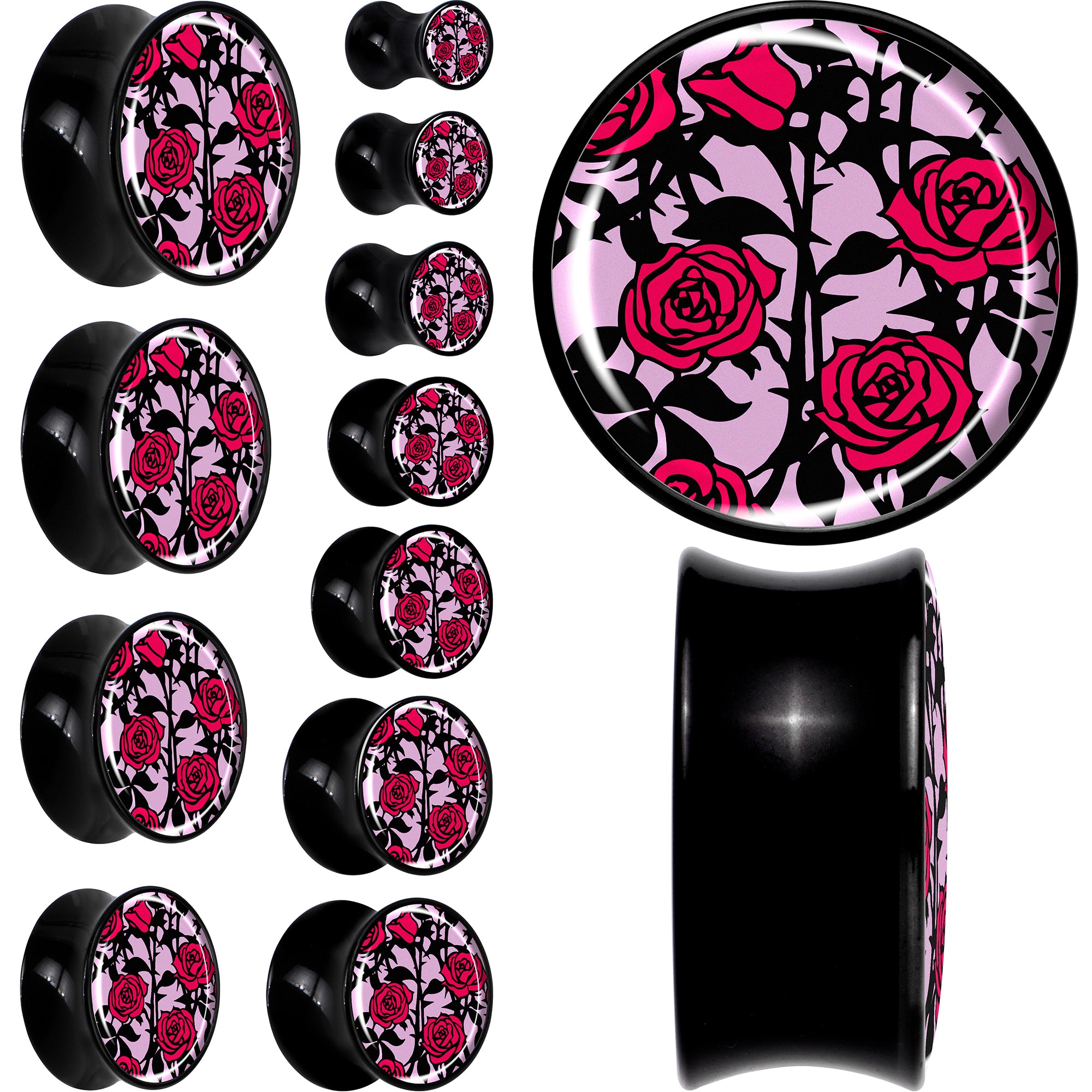 Blossom Creation Floral Love of Roses Black Acrylic Saddle Plug Set by Onyx O