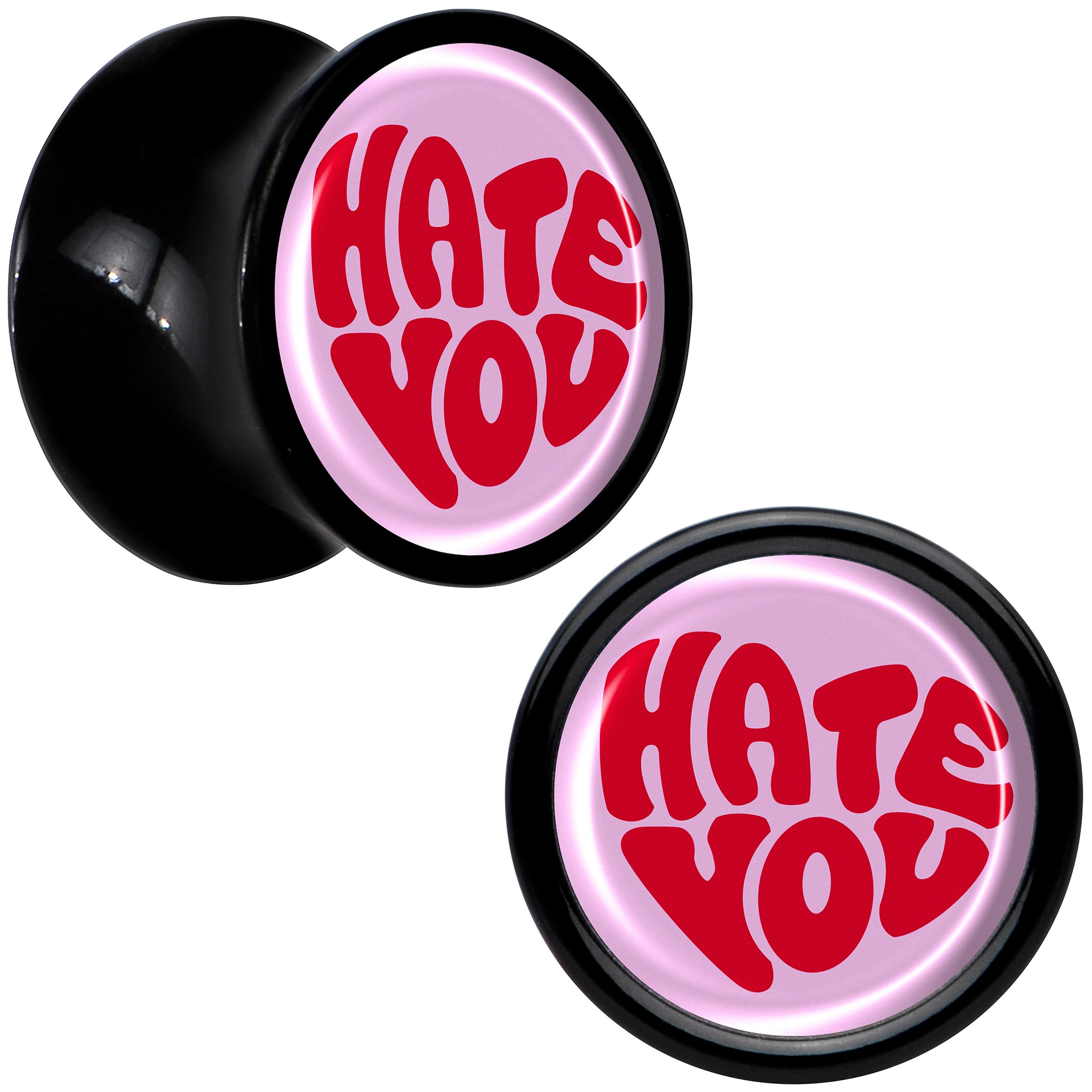 Retro Text Hate You Black Acrylic Saddle Plug Set by Onyx O