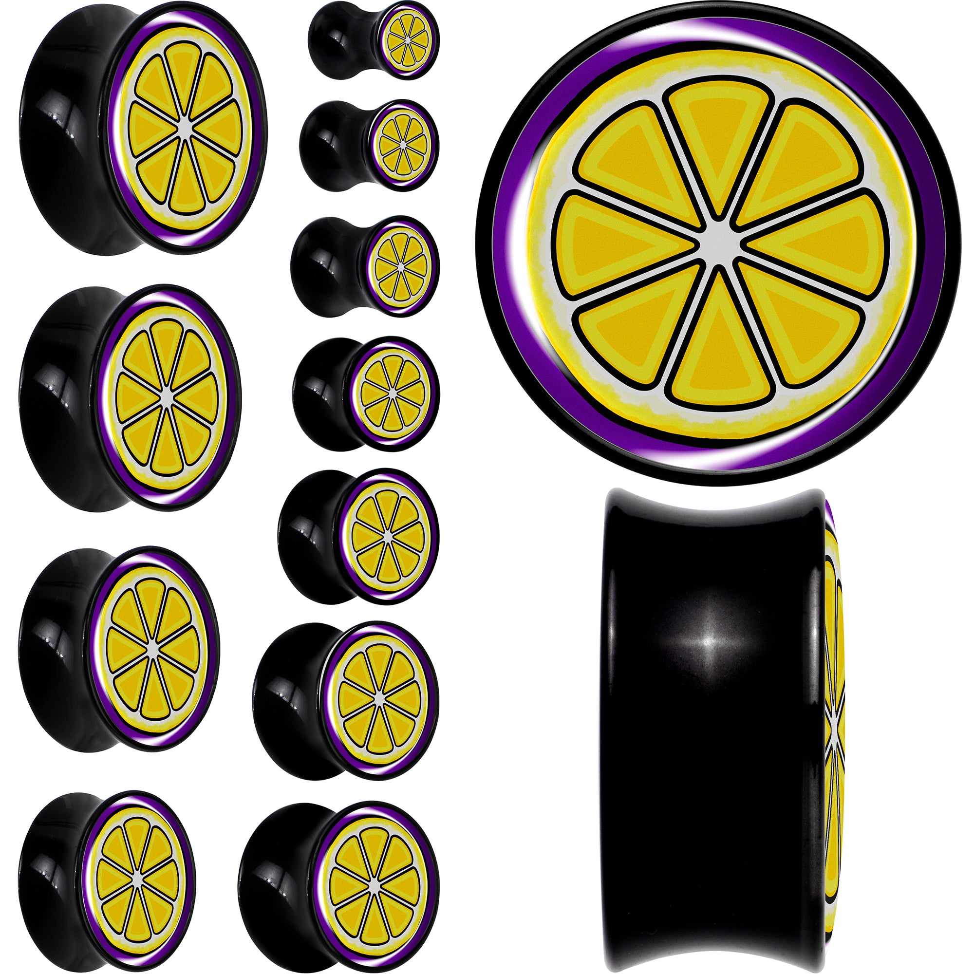 Yellow Slice of Lemon Black Acrylic Saddle Plug Set by Onyx O