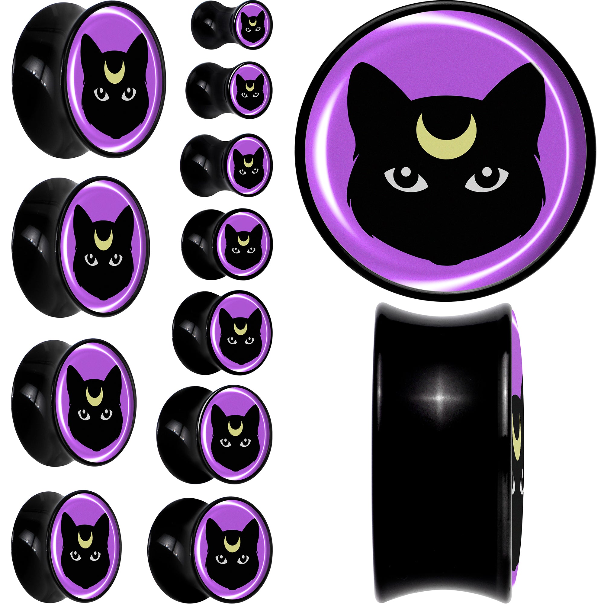 Black Mystic Kitty Cat Black Acrylic Saddle Plug Set by Onyx O