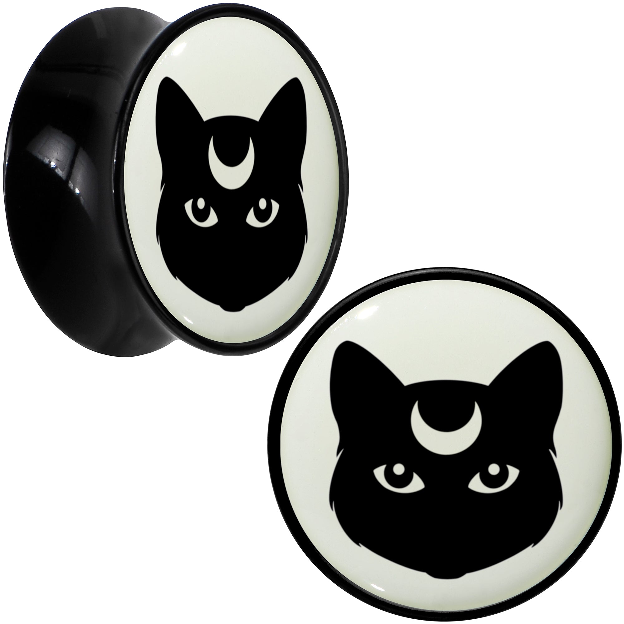 Glow in the Dark Mystic Kitty Cat Black Acrylic Saddle Plug Set by Onyx O