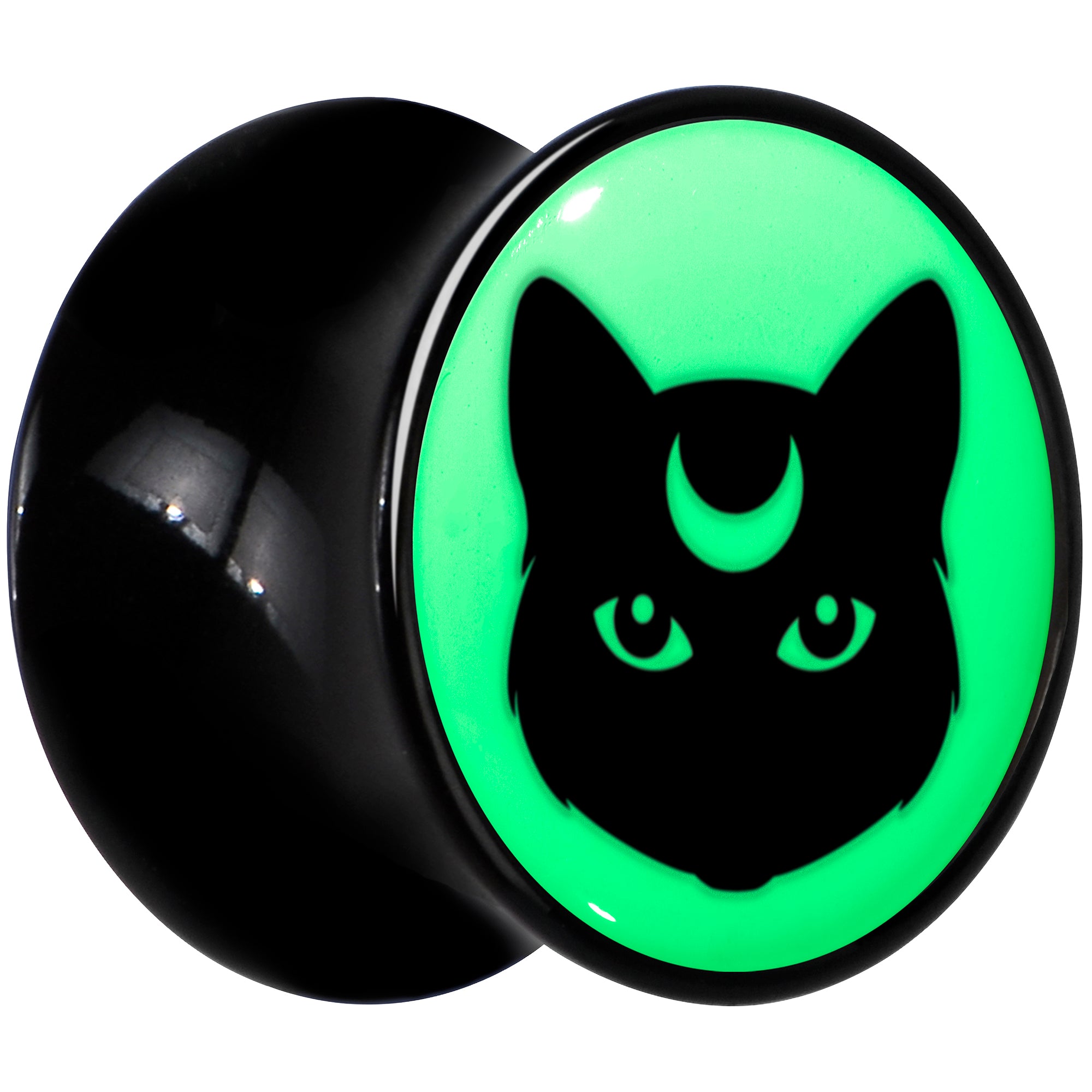 Glow in the Dark Mystic Kitty Cat Black Acrylic Saddle Plug Set by Onyx O