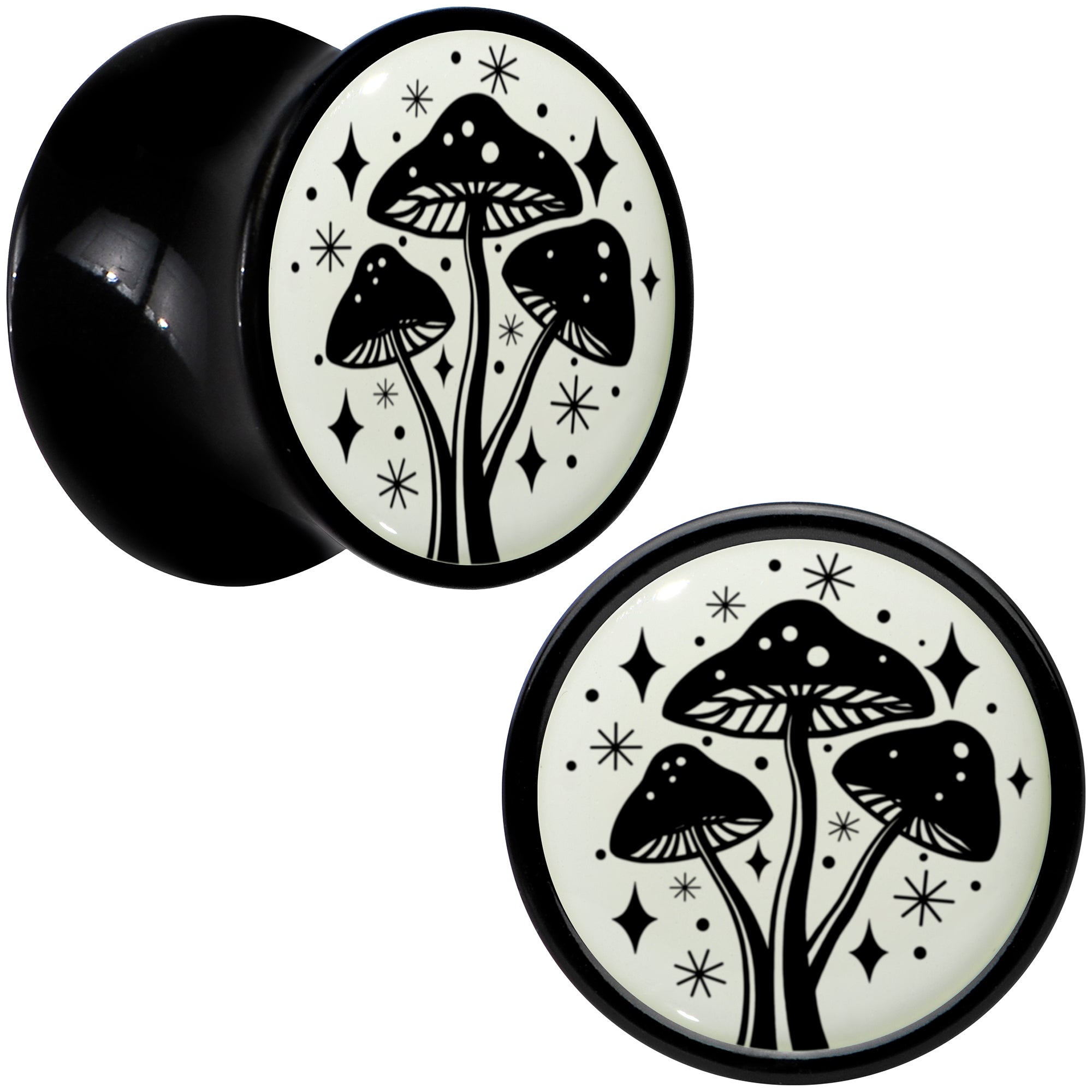 Glow in the Dark Mystic Mushroom Black Acrylic Saddle Plug Set by Onyx O