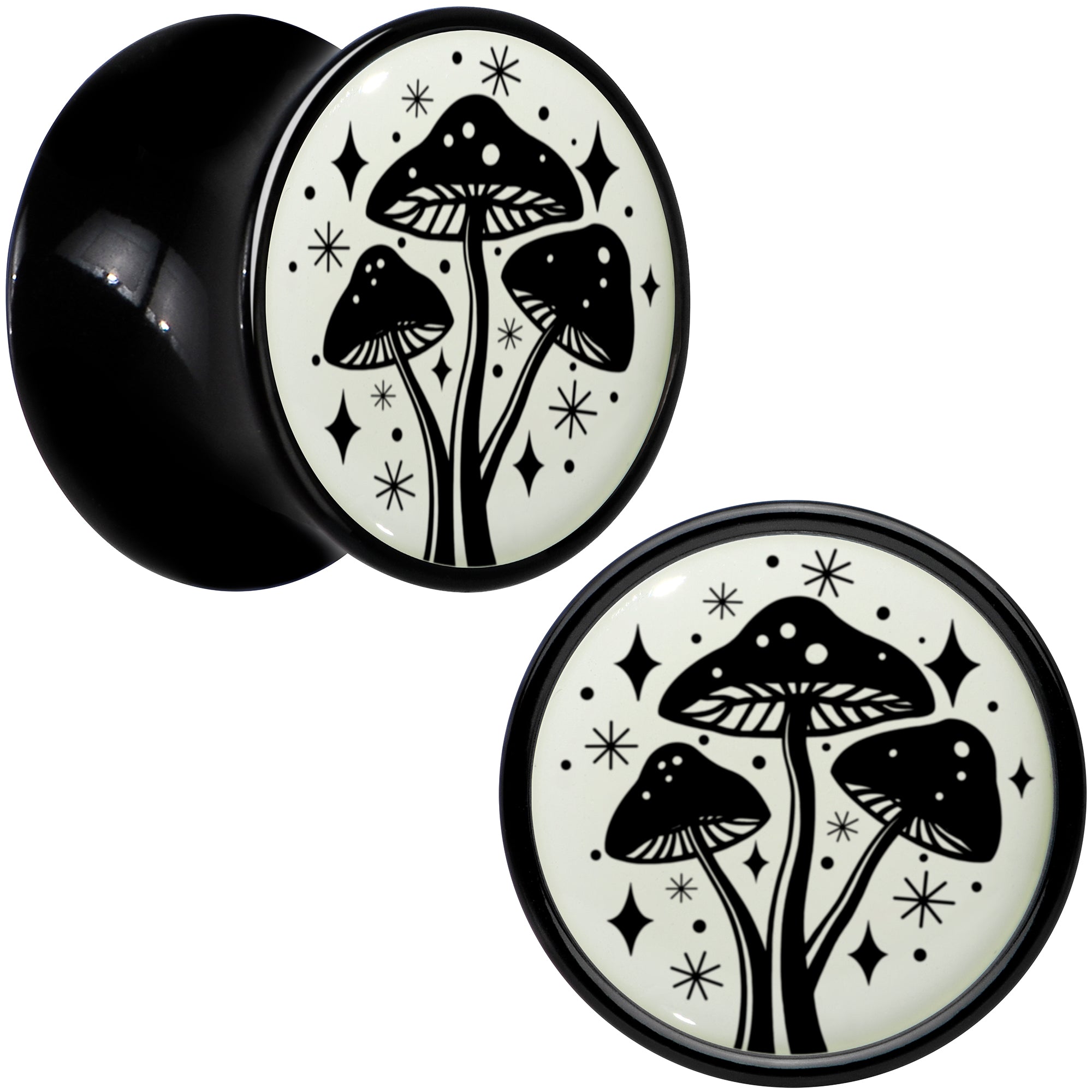 Glow in the Dark Mystic Mushroom Black Acrylic Saddle Plug Set by Onyx O