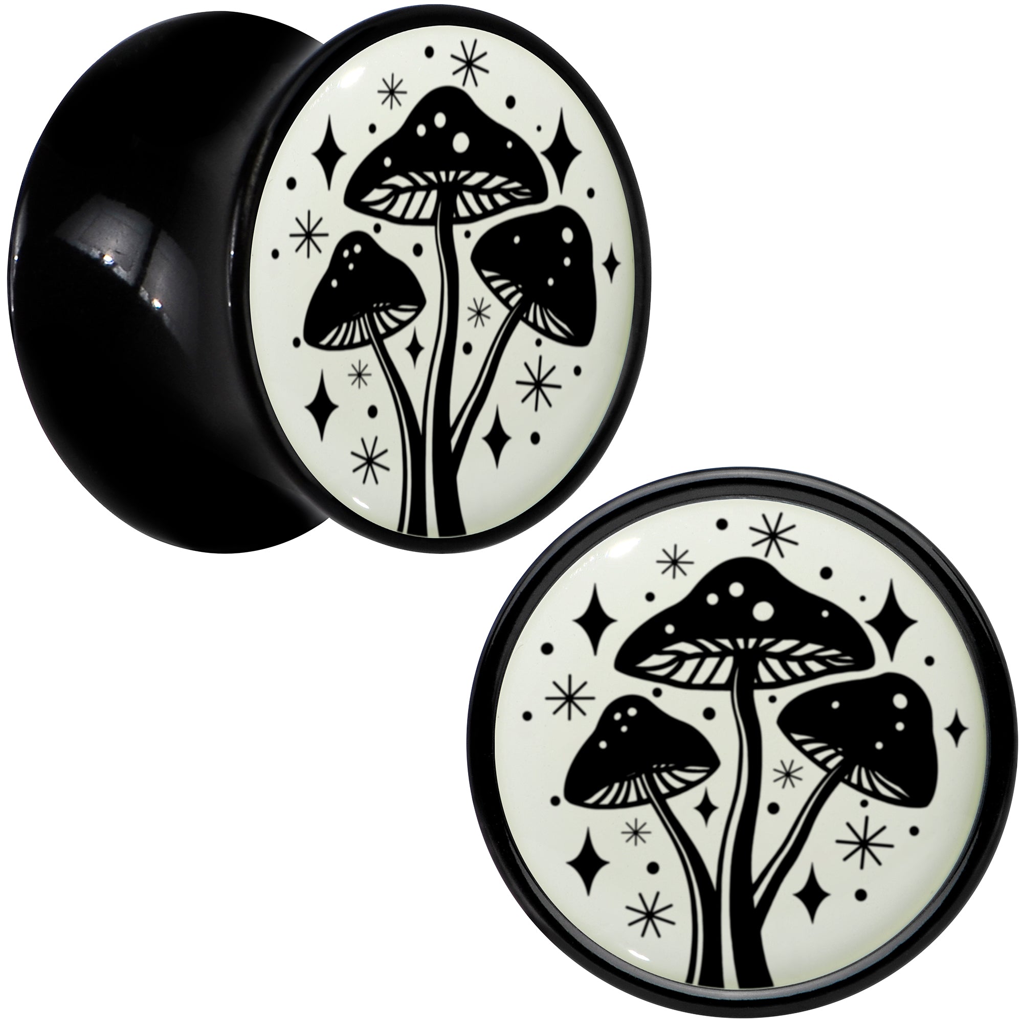 Glow in the Dark Mystic Mushroom Black Acrylic Saddle Plug Set by Onyx O