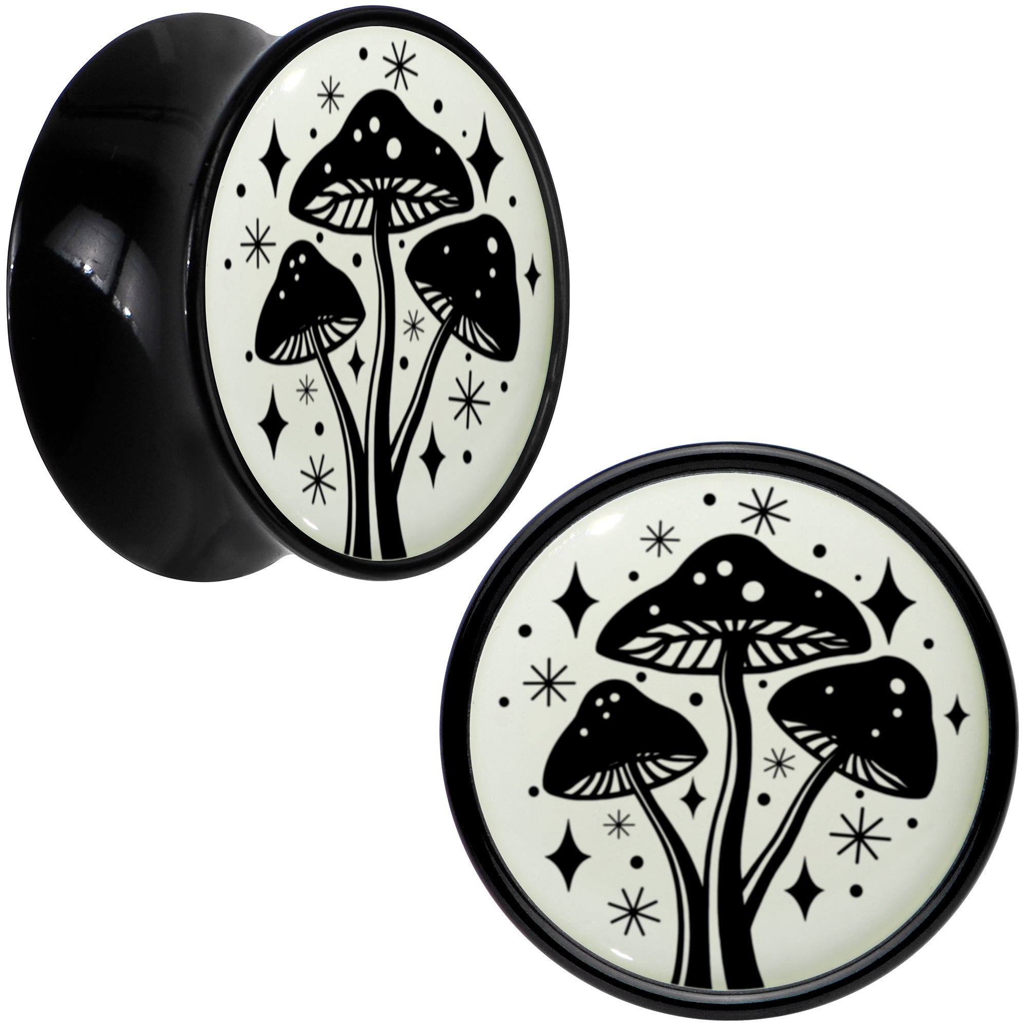 Glow in the Dark Mystic Mushroom Black Acrylic Saddle Plug Set by Onyx O