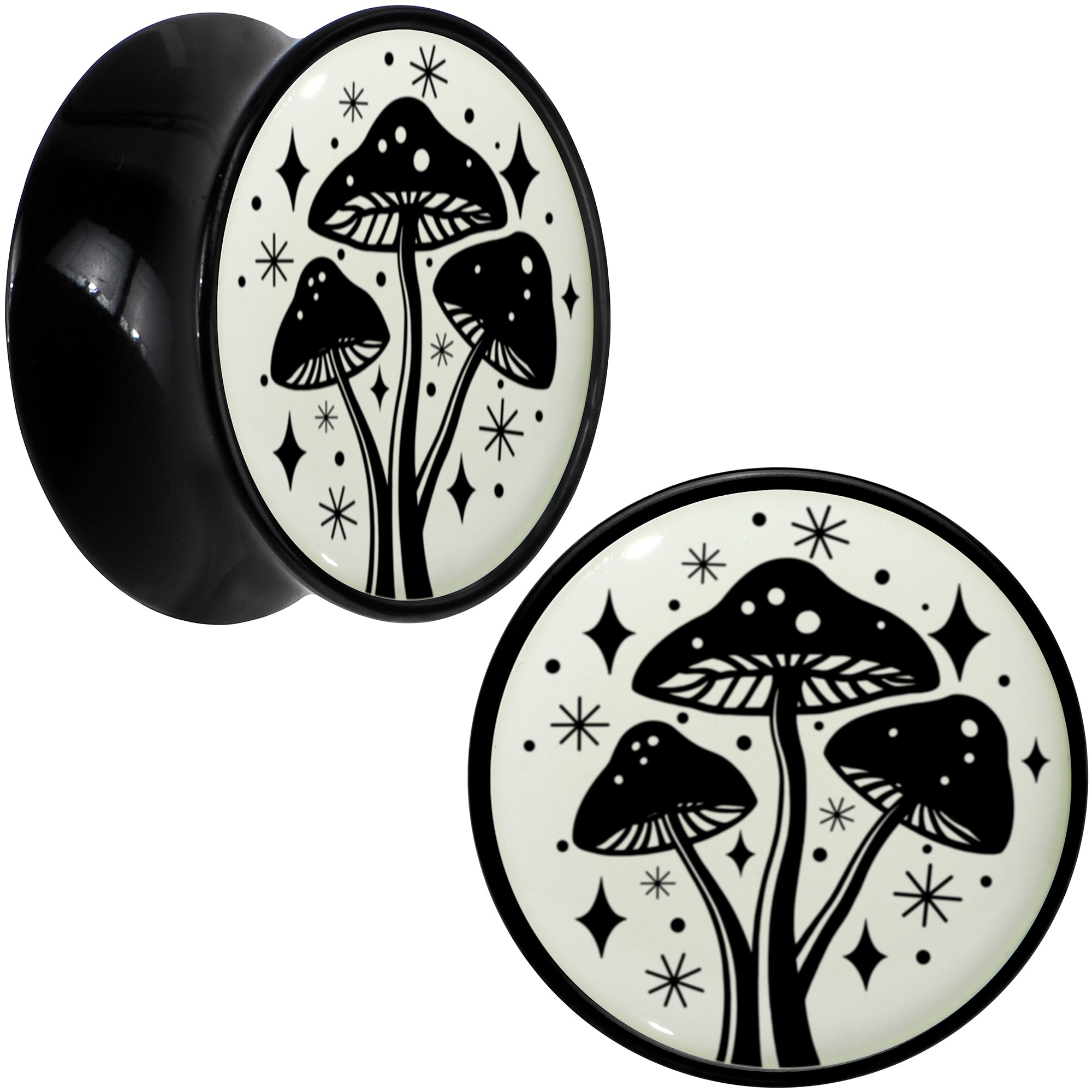 Glow in the Dark Mystic Mushroom Black Acrylic Saddle Plug Set by Onyx O