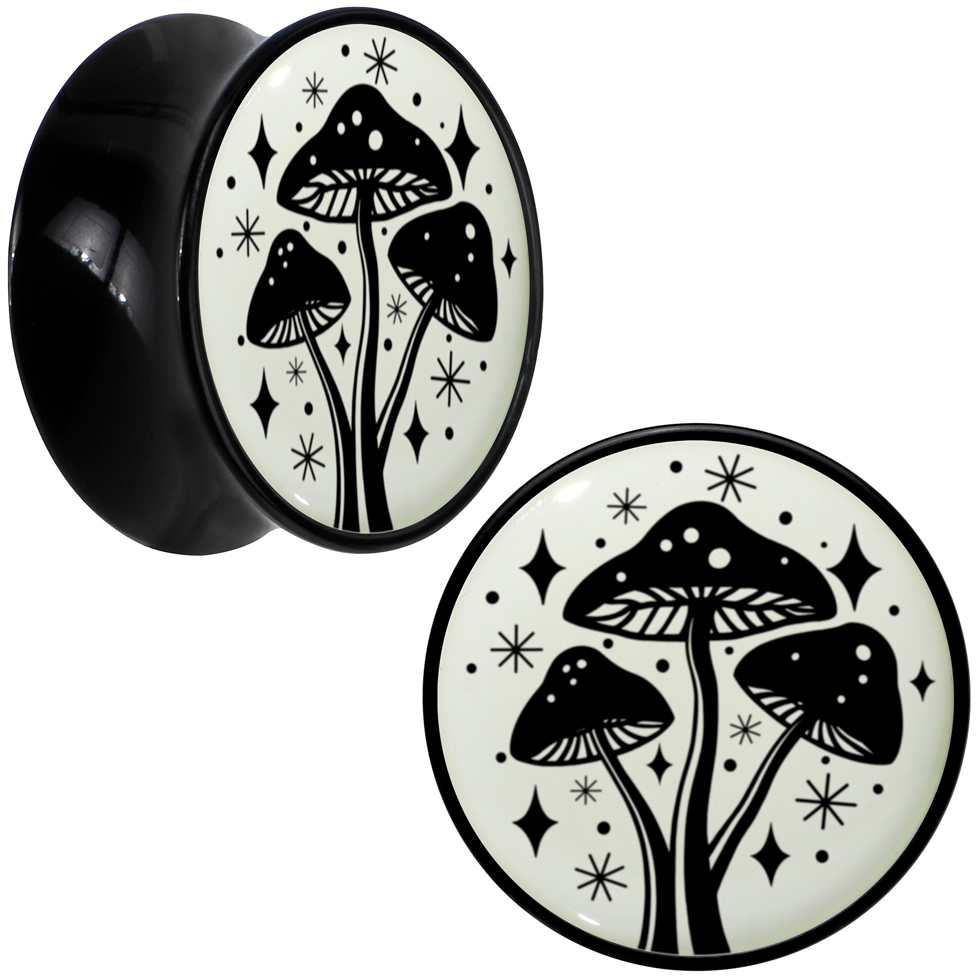 Glow in the Dark Mystic Mushroom Black Acrylic Saddle Plug Set by Onyx O