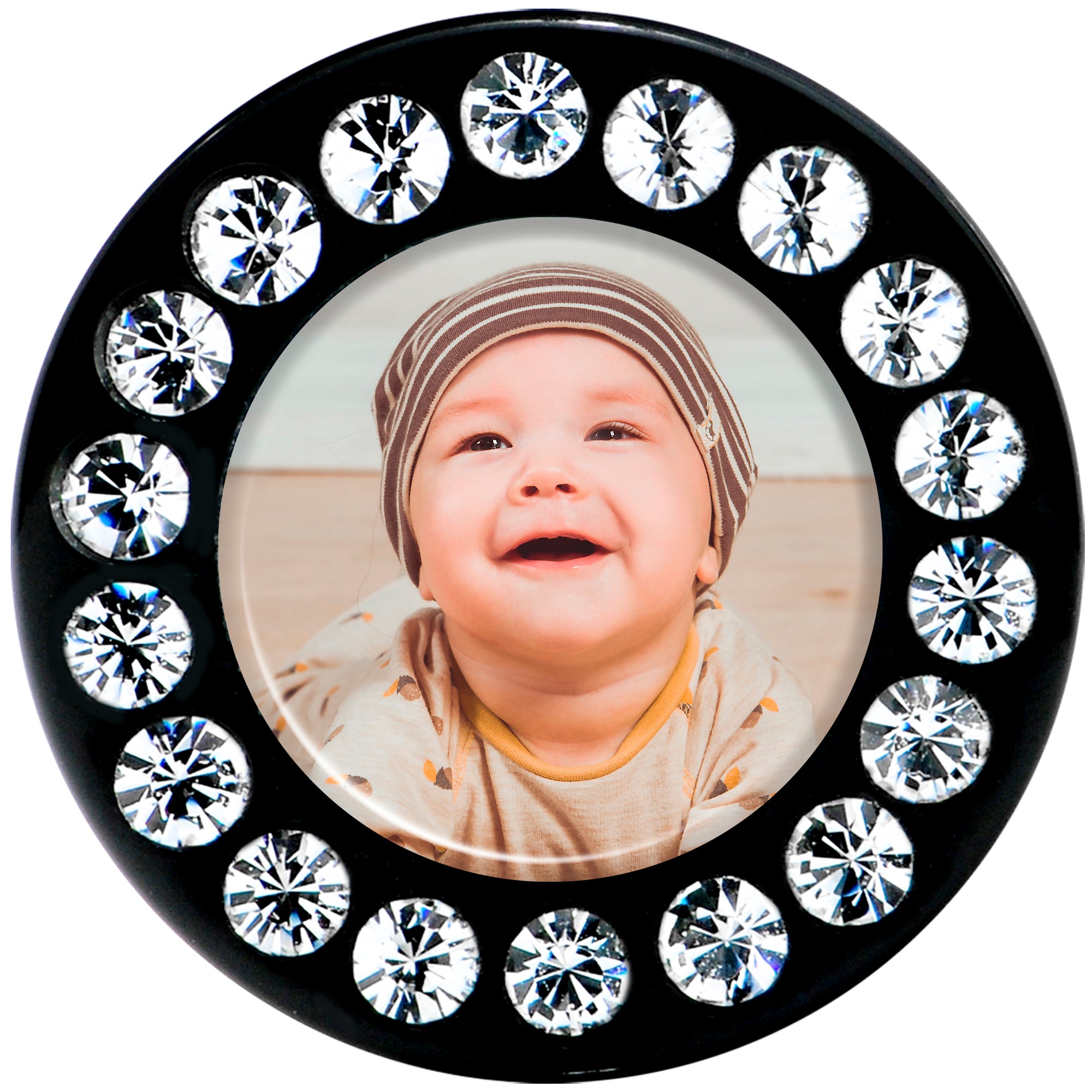 Black Acrylic Custom Photo Gem Screw Fit Plug - buy 2 for a pair