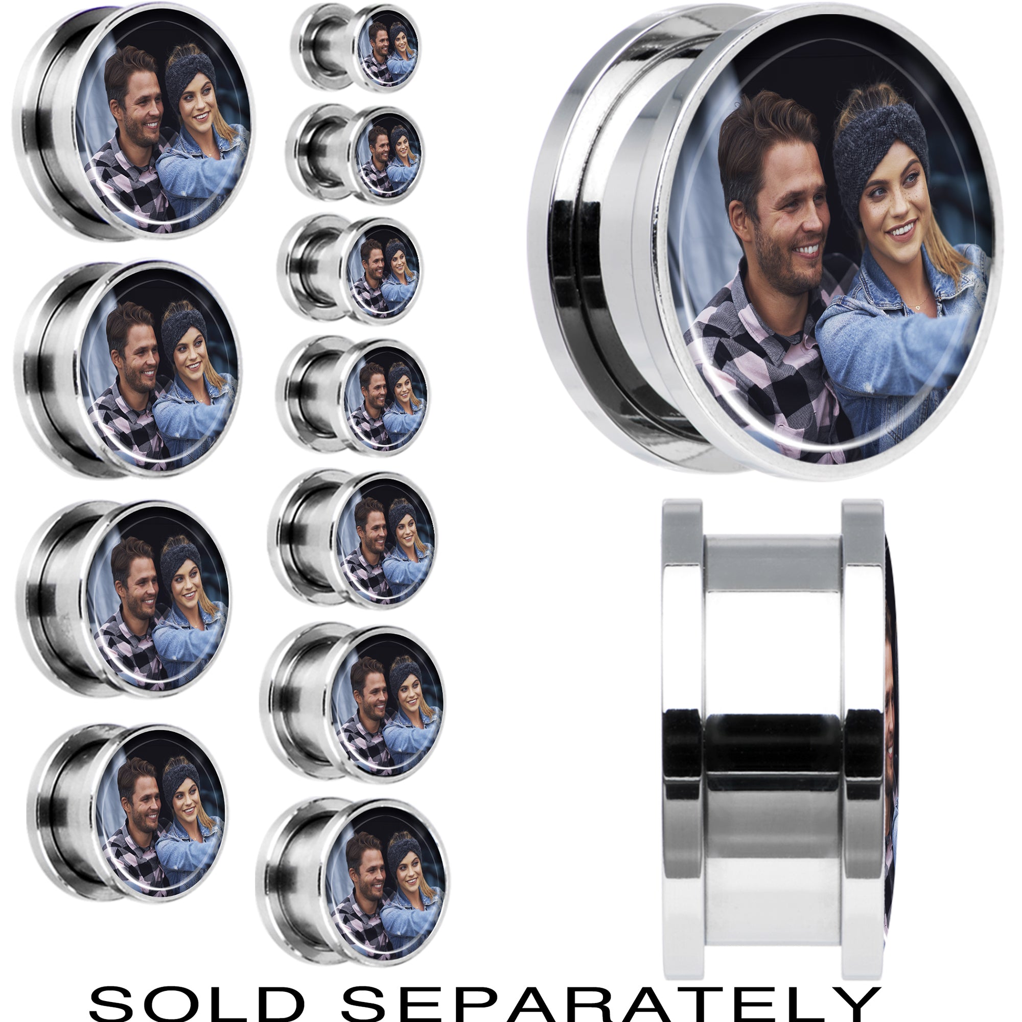 Stainless Steel Custom Photo Screw Fit Plug - buy 2 for a pair