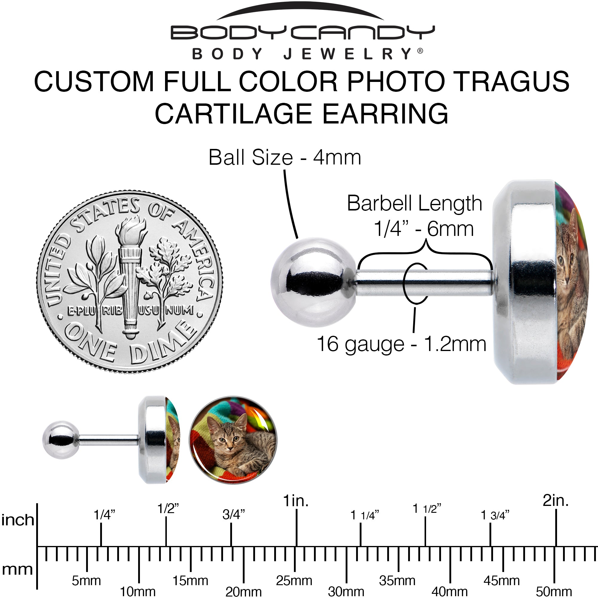 Custom Full Color Photo Tragus Cartilage Earring