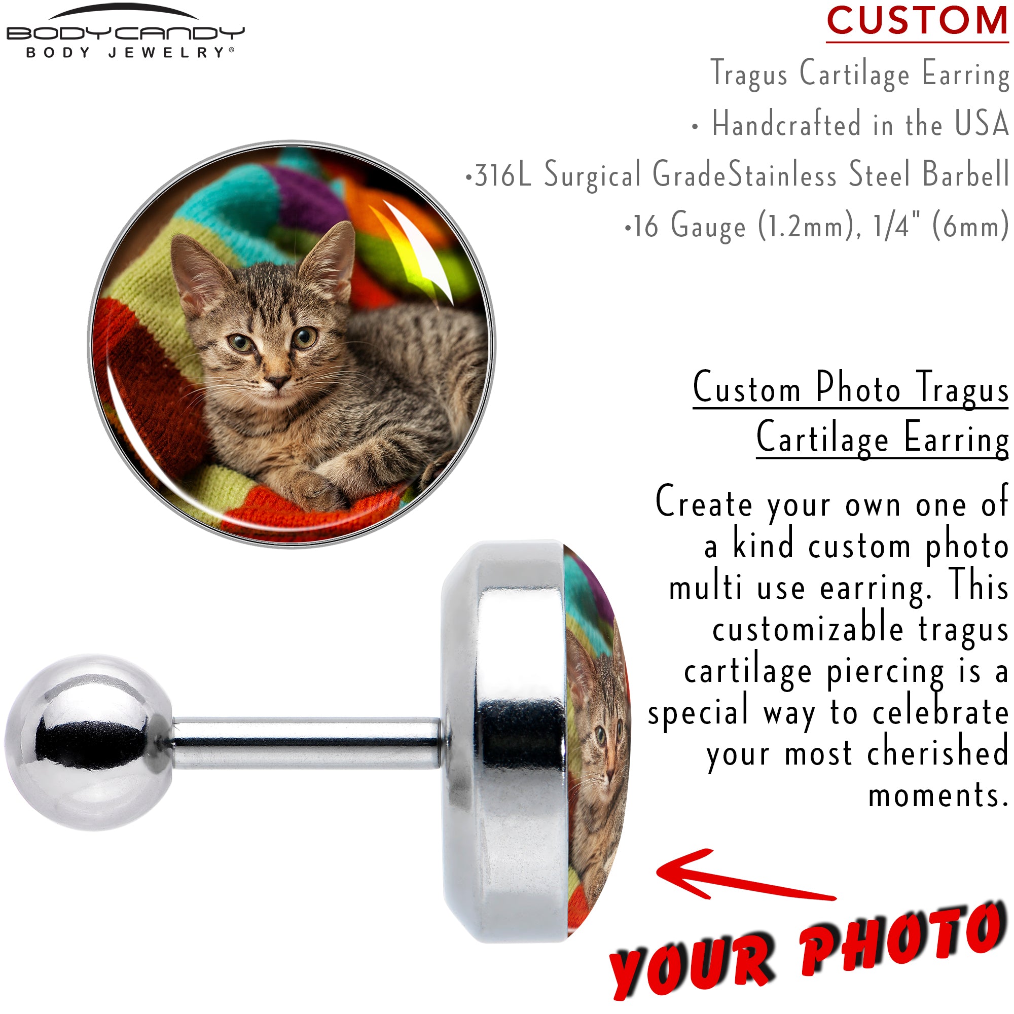 Custom Full Color Photo Tragus Cartilage Earring