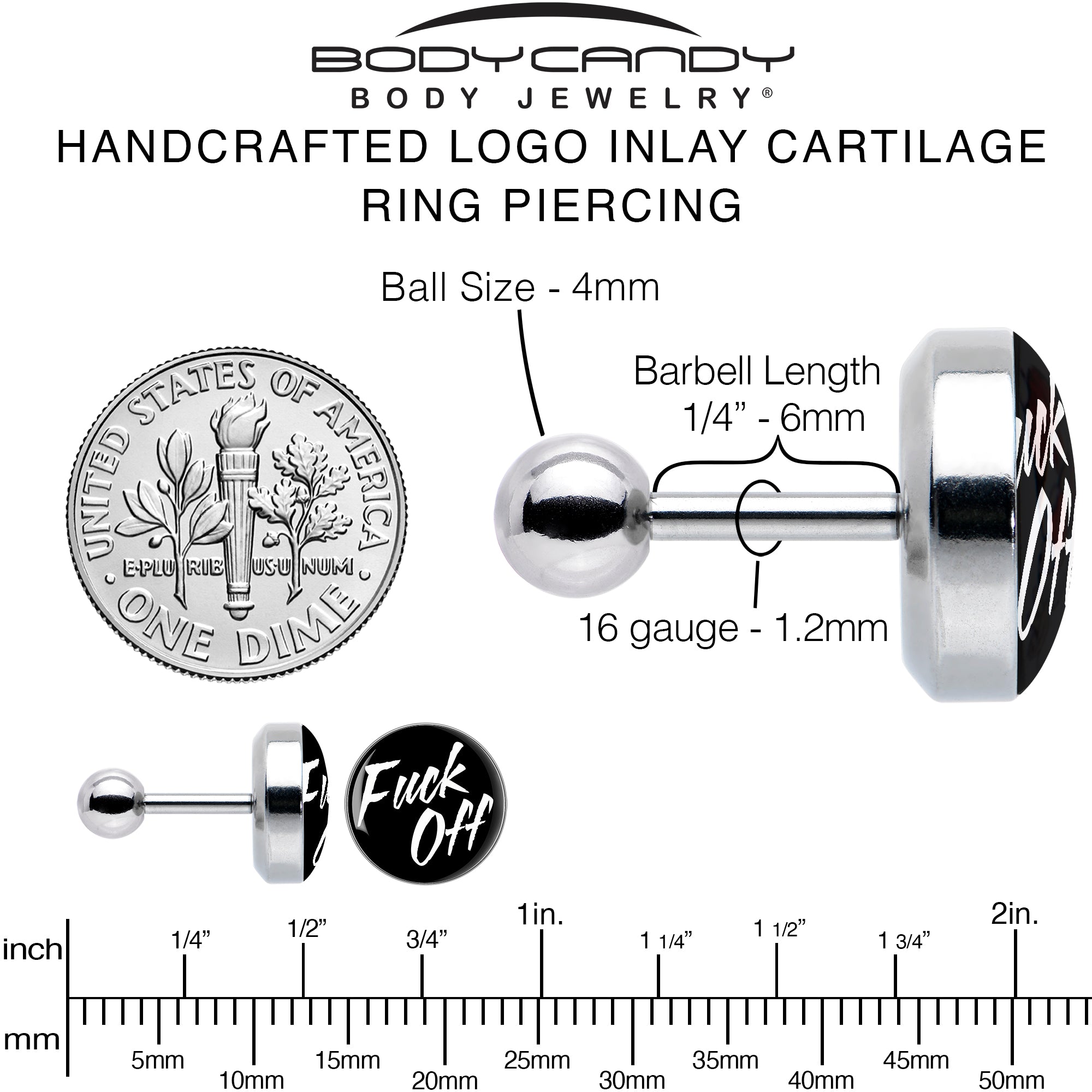 16G Black F*ck Off Tragus Cartilage Earring