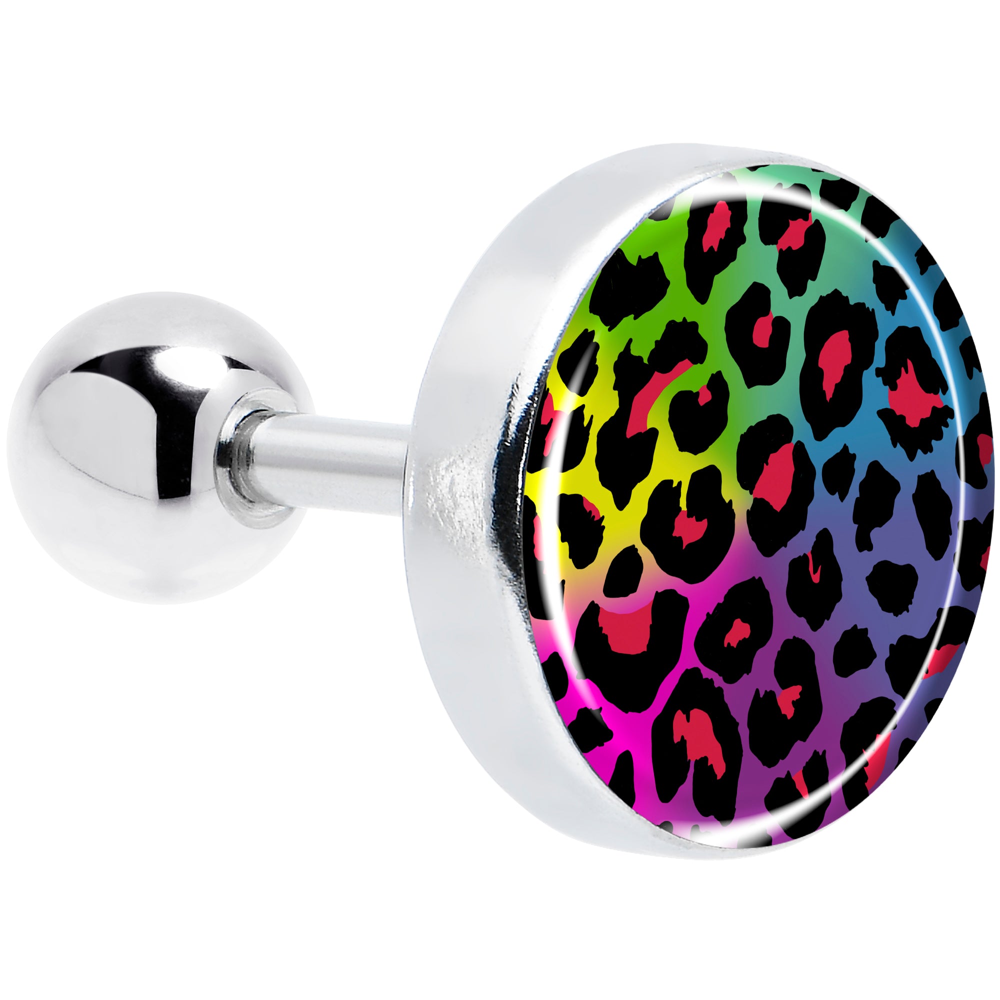 16 Gauge 1/4 Rainbow Cheetah Print Cartilage Earring