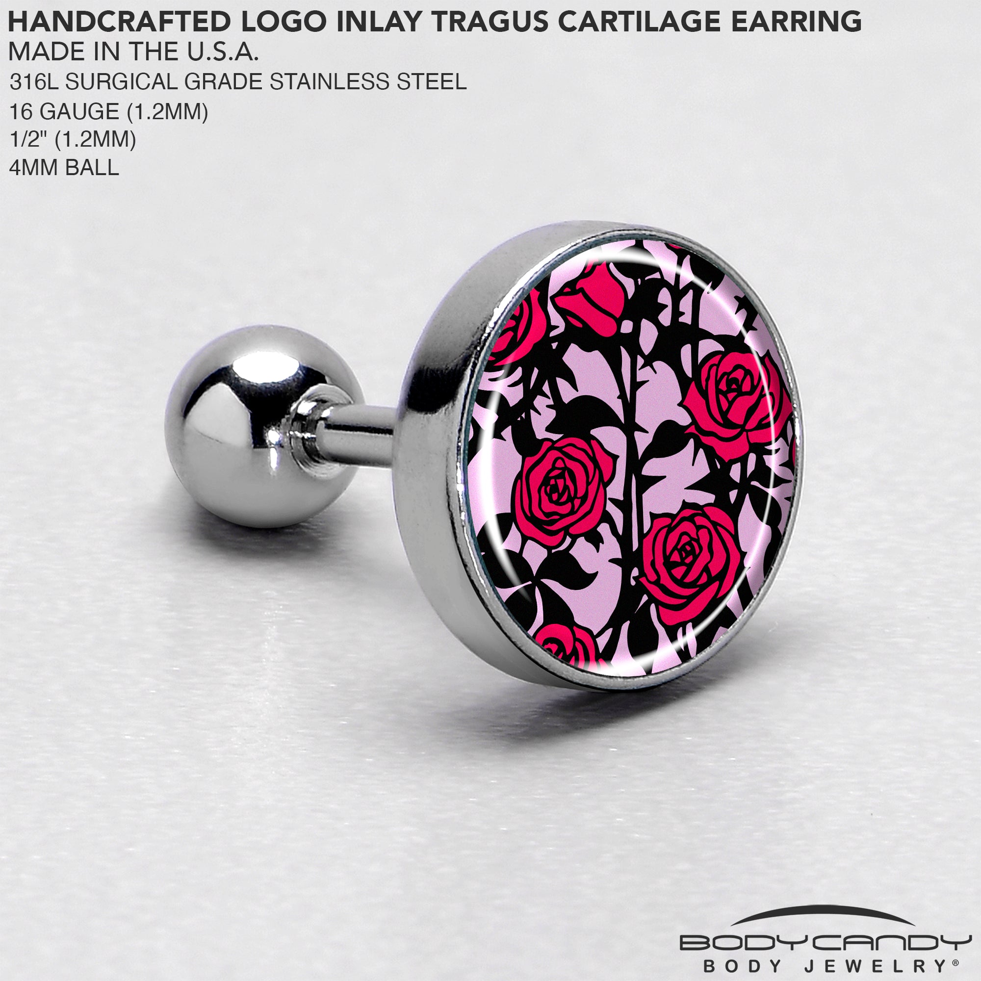 16G 1/4 Blossom Creation Floral Love of Roses Cartilage Earring by Onyx O