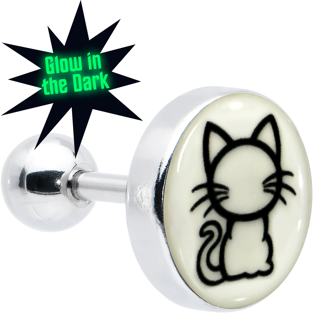 16G 1/4 Glow in the Dark Kitty Cat Tragus Cartilage Earring by Onyx O