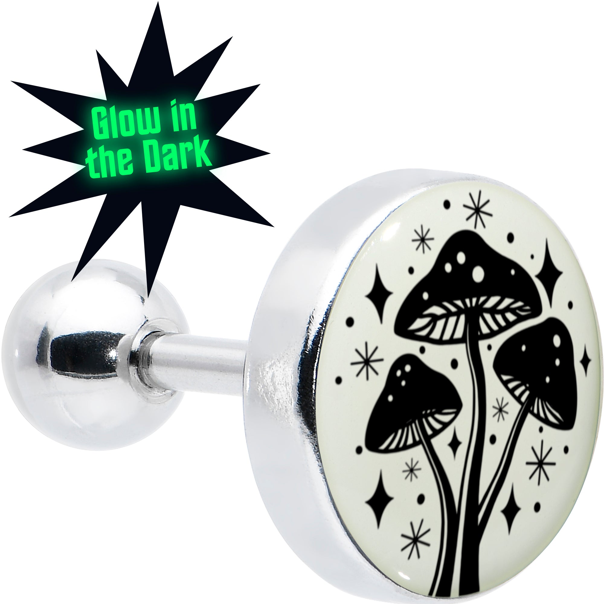 16G 1/4 Glow in the Dark Mystic Mushroom Tragus Cartilage Earring by Onyx O