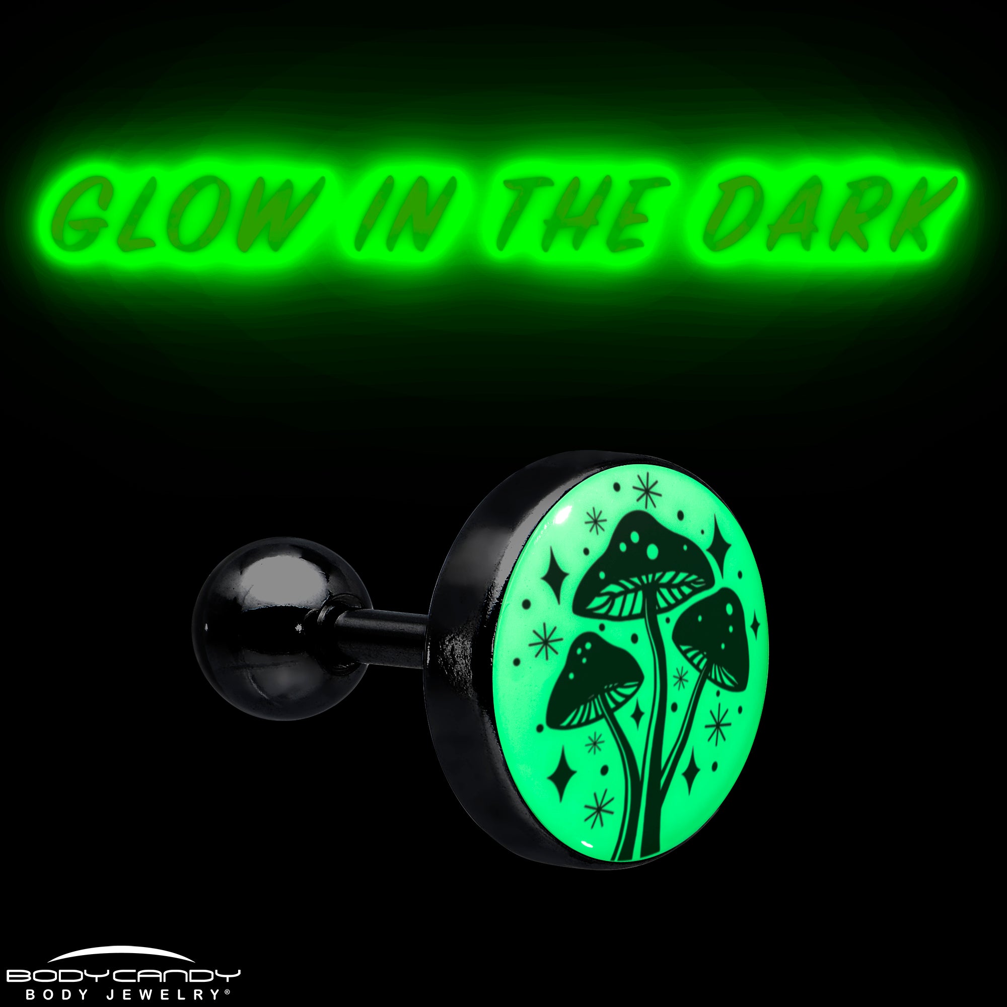 16G 1/4 Glow in the Dark Mystic Mushroom Tragus Cartilage Earring by Onyx O