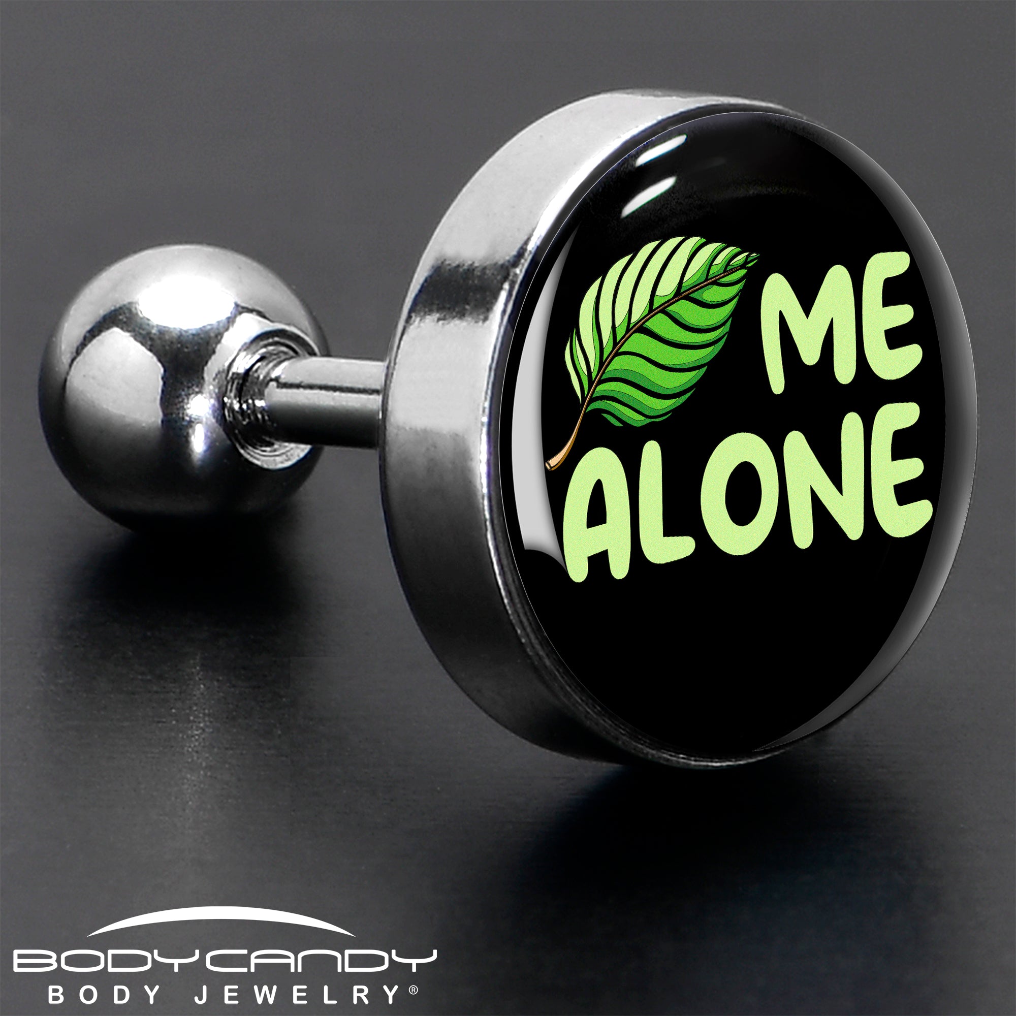 16G 1/4 Black Green Leaf Me Alone Tragus Cartilage Earring by Onyx O