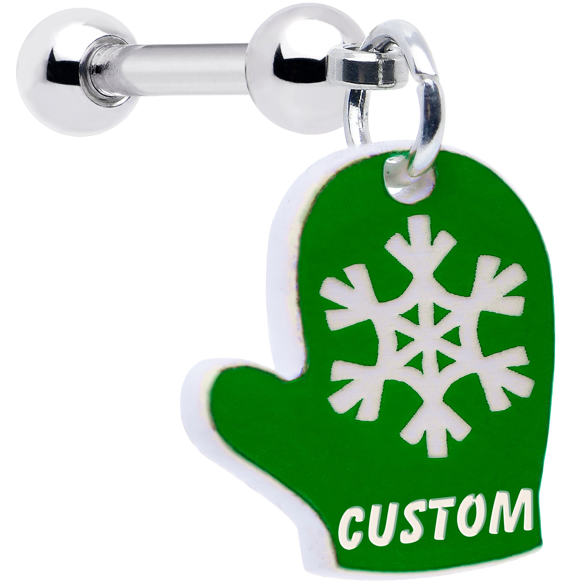 Custom Holiday Mitten Personalized Dangle Barbell Cartilage Earring