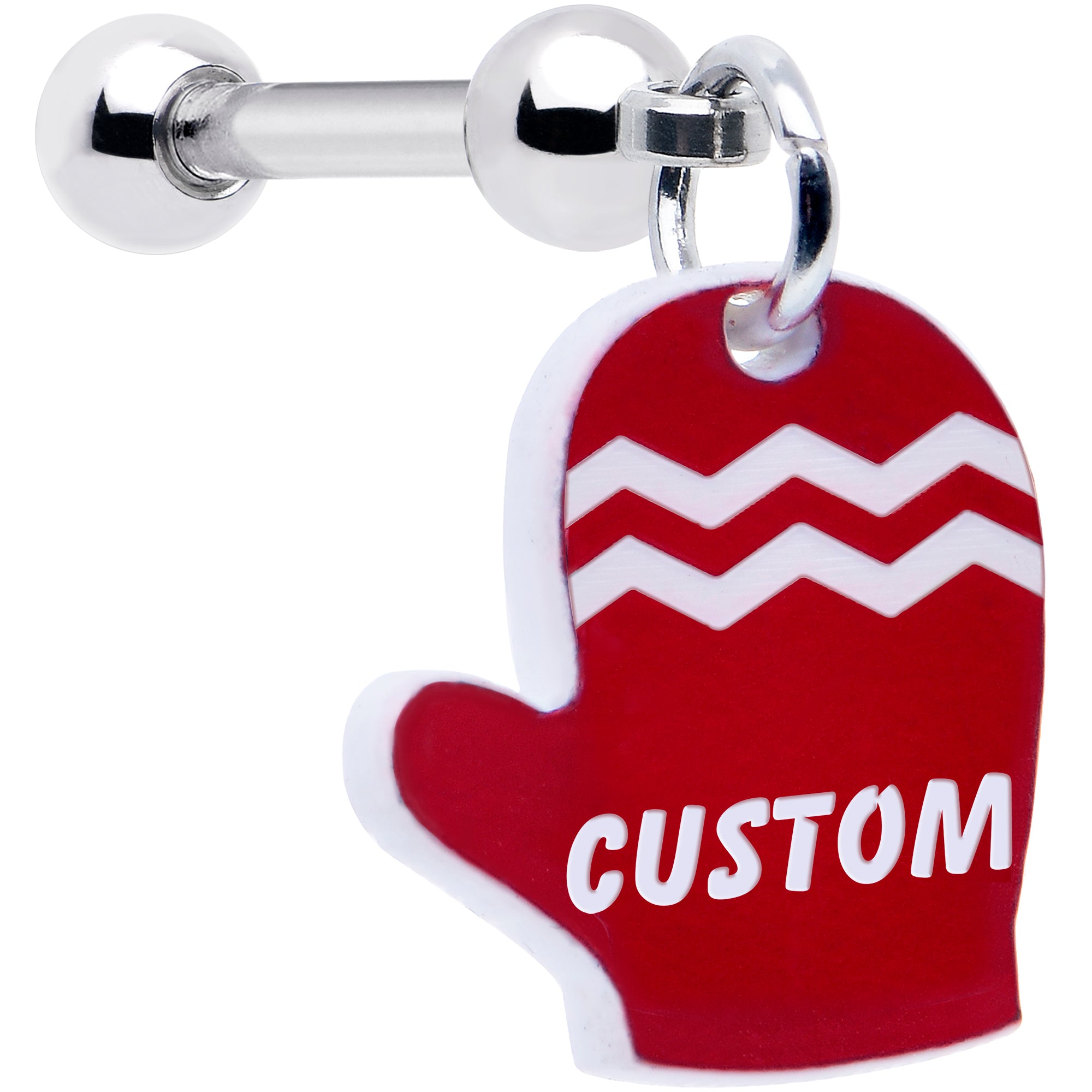 Custom Holiday Mitten Personalized Dangle Barbell Cartilage Earring