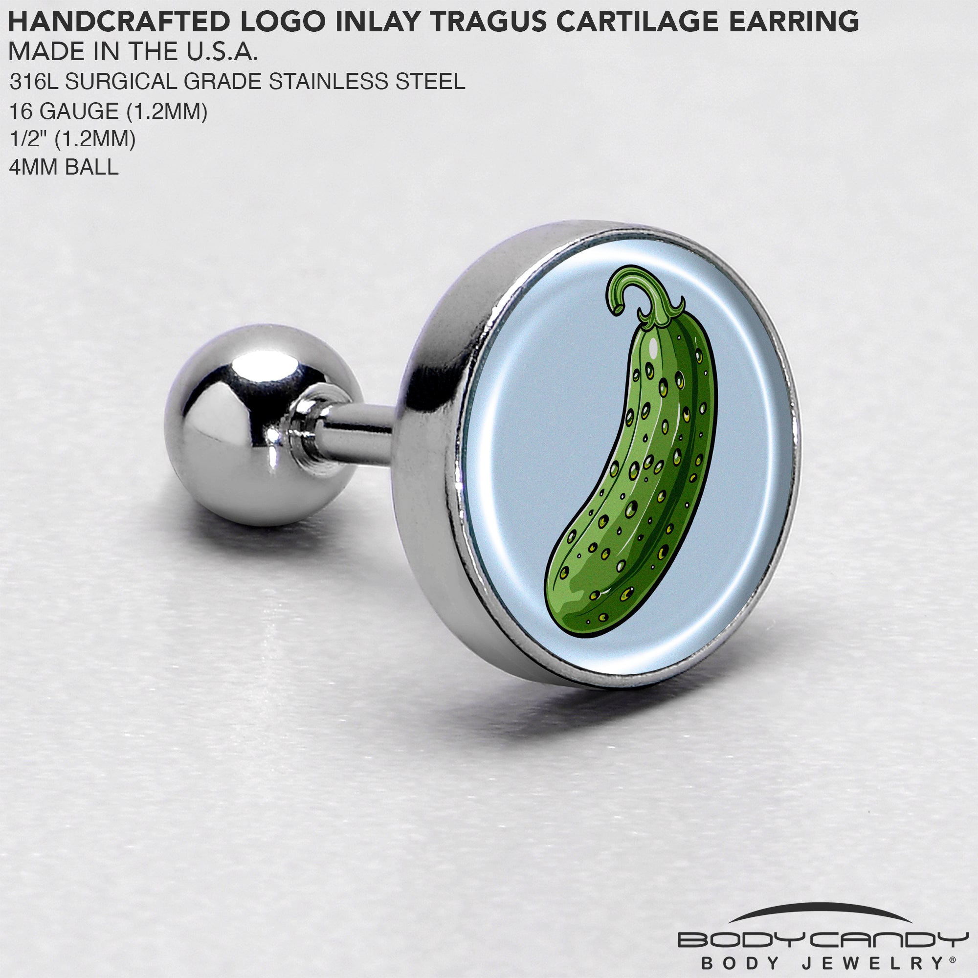 Green Pickle Tragus Cartilage Earring by Onyx O