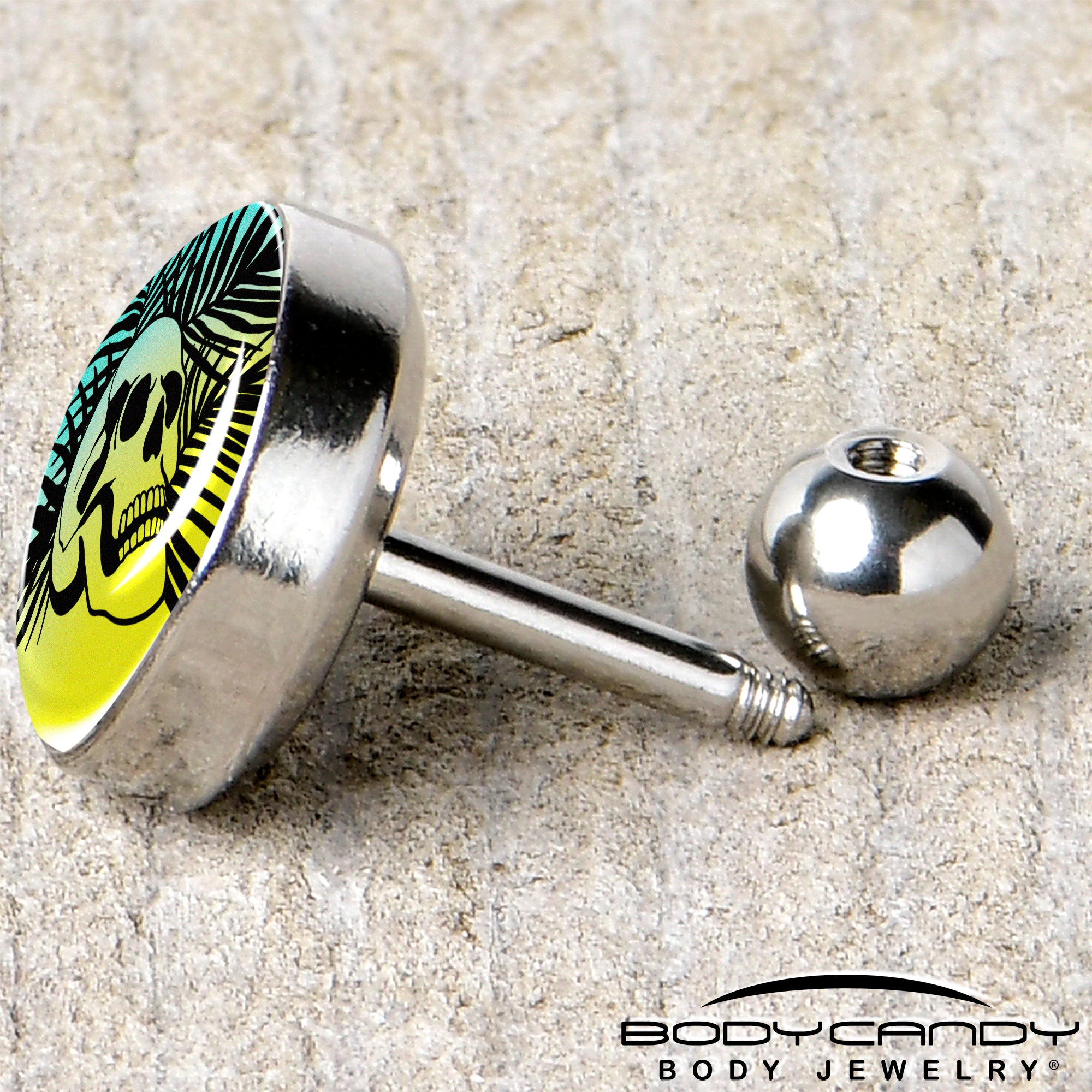 16G 1/4 Blue Haze Sunset Skull and Palms Tragus Cartilage Earring by Onyx O