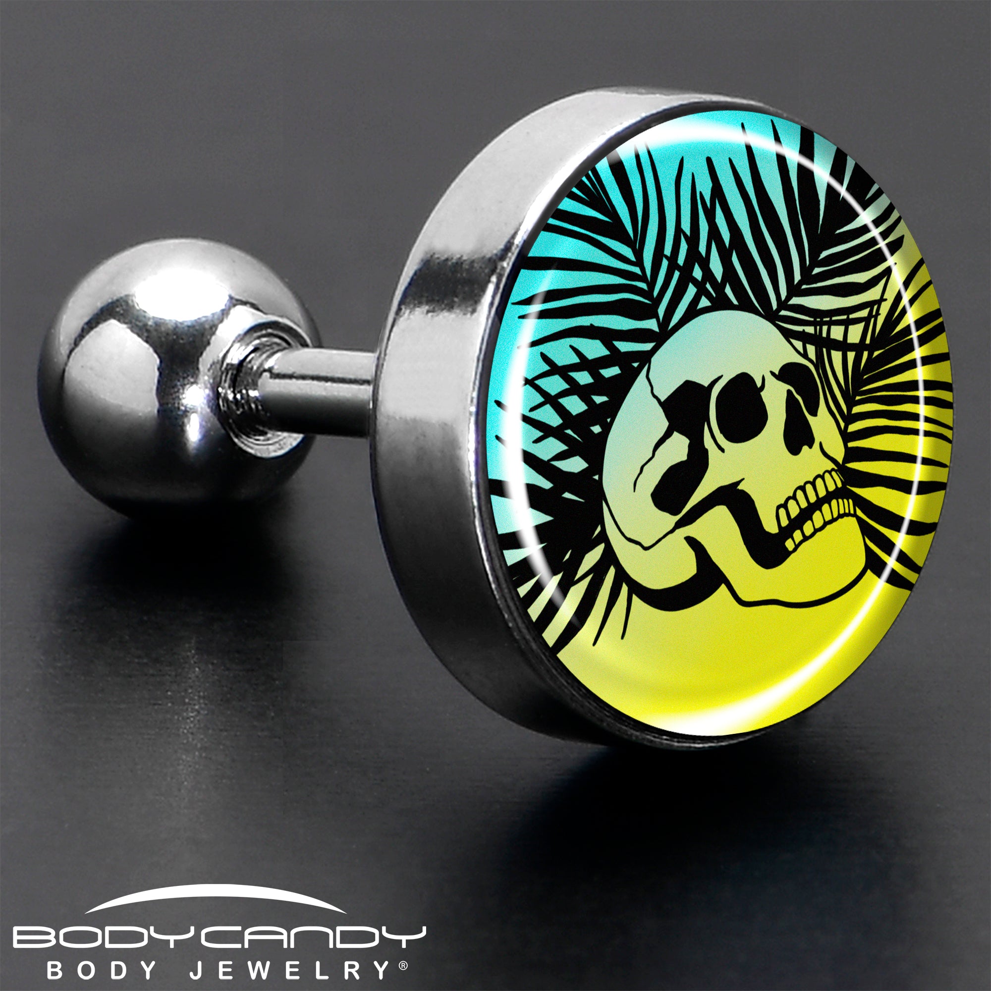 16G 1/4 Blue Haze Sunset Skull and Palms Tragus Cartilage Earring by Onyx O