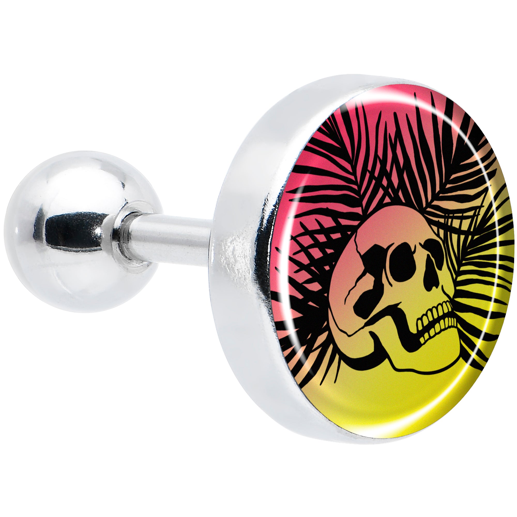 16G 1/4 Red Haze Sunset Skull and Palms Tragus Cartilage Earring by Onyx O