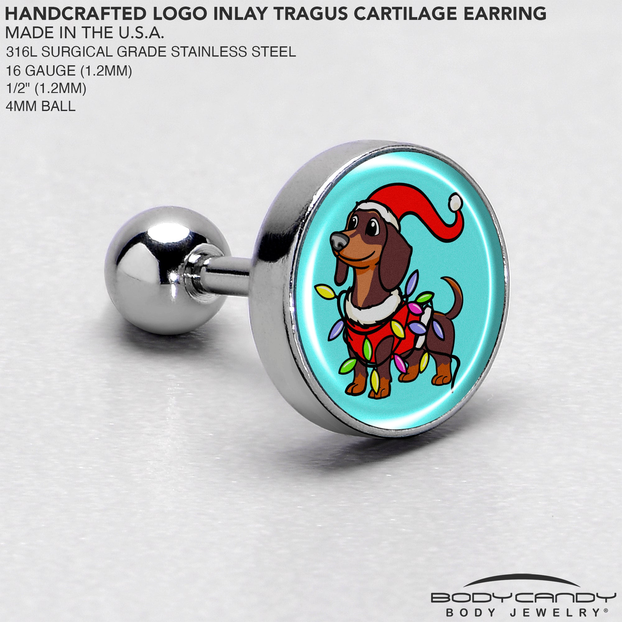 Christmas Weiner Dog Tragus Earring