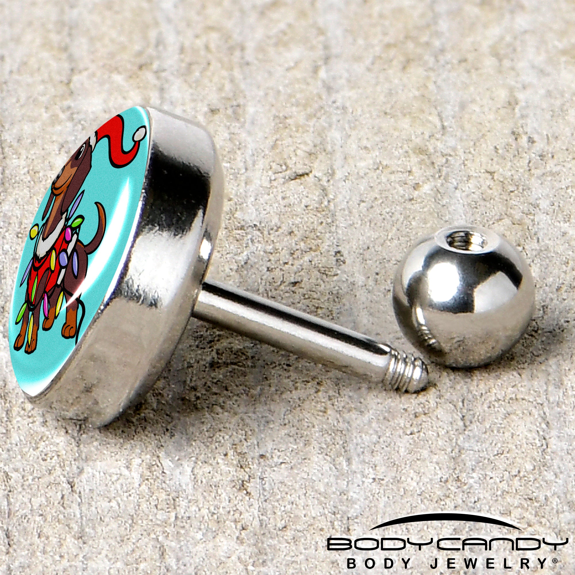 Cute Weiner Dog Christmas Tragus Earring