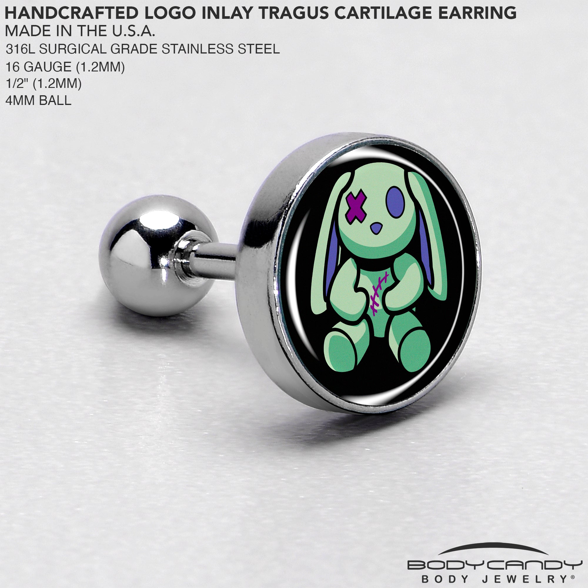 16G 1/4 Zombie Bunny Tragus Cartilage Earring by Onyx O