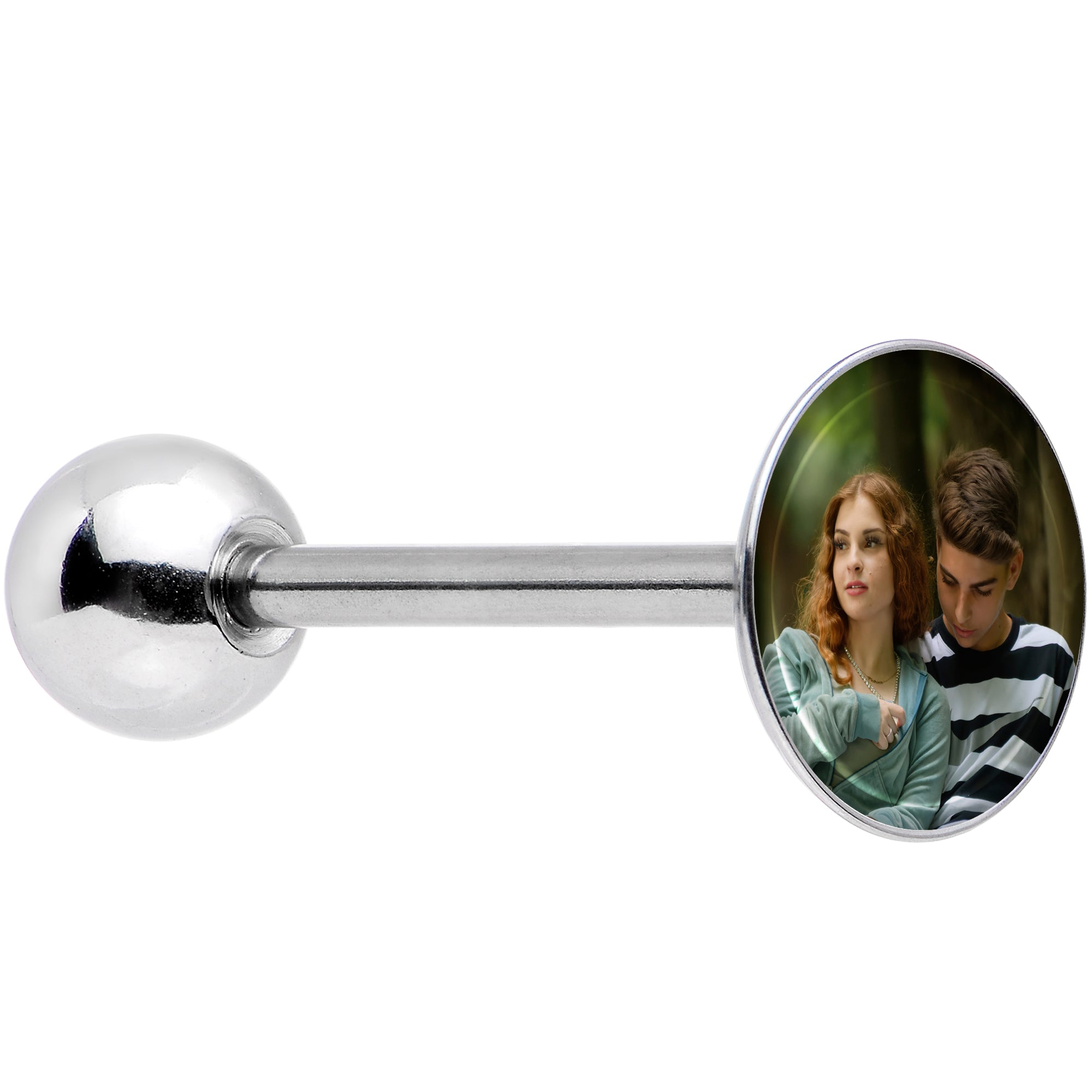 Custom Photo Stainless Steel Barbell Tongue Ring