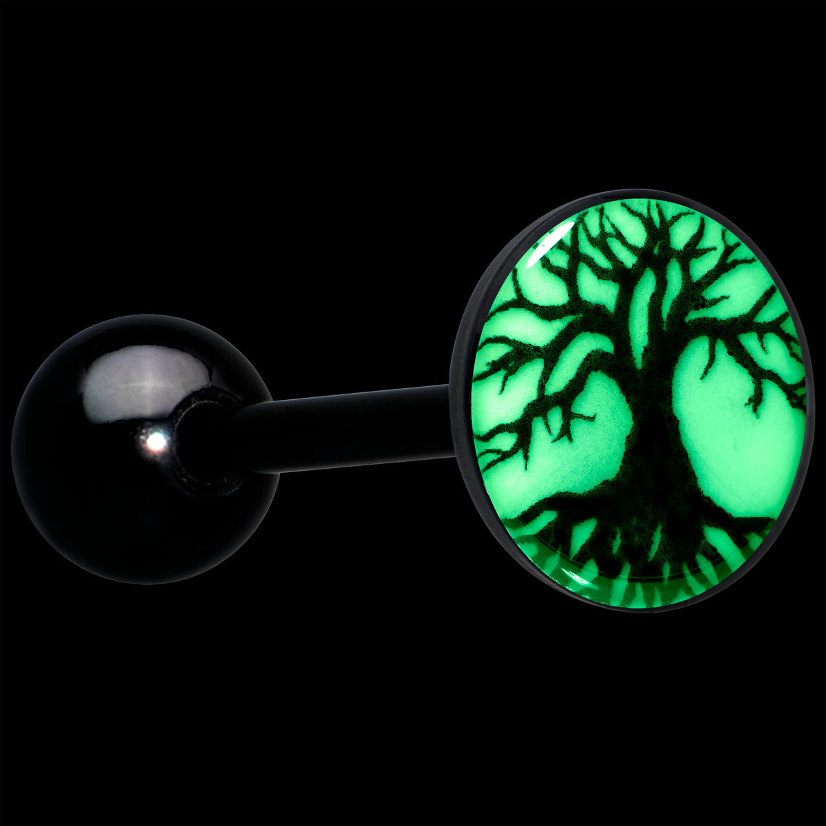 Glow in the Dark Black Anodized Tree of Life Barbell Tongue Ring by Onyx O