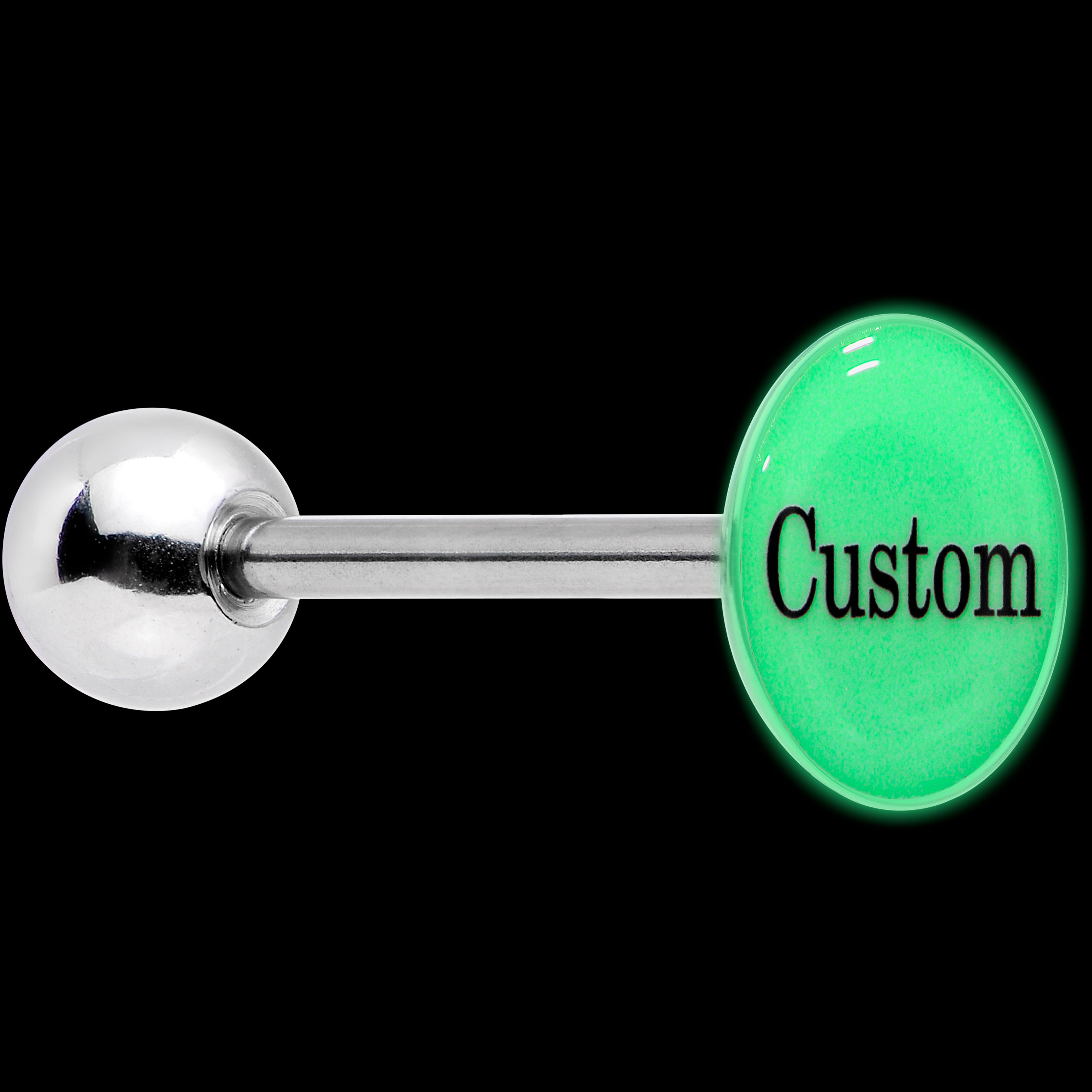 Custom Glow in the Dark Logo Stainless Steel Barbell Tongue Ring