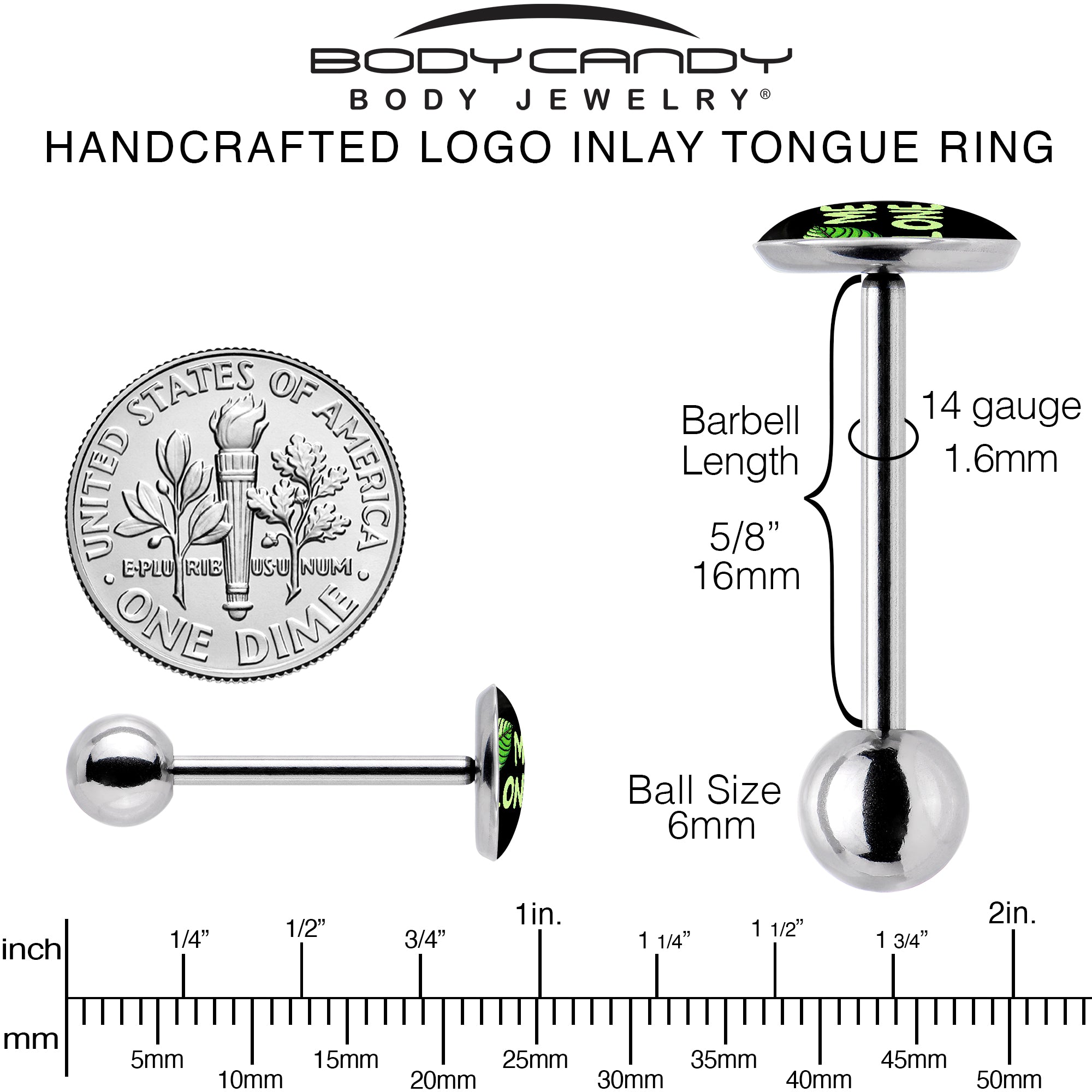 Black Green Leaf Me Alone Barbell Tongue Ring by Onyx O